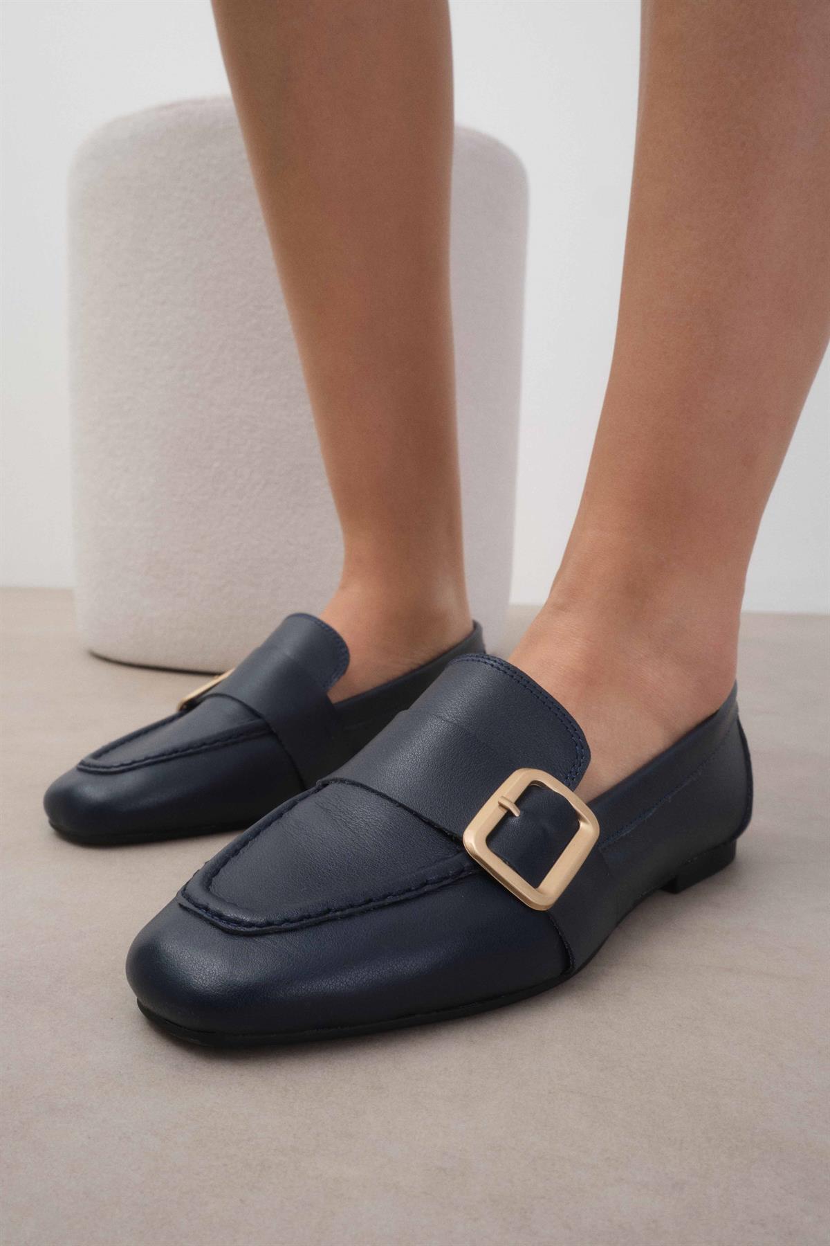 Martina Hakiki Deri Lacivert Renk Loafer