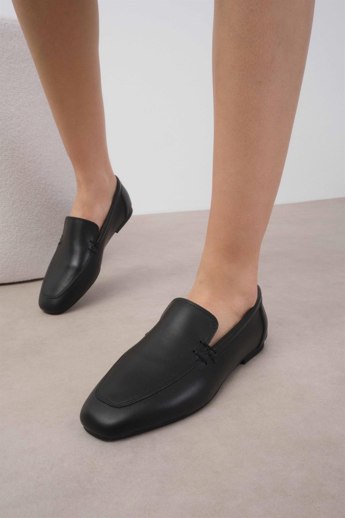Aria Hakiki Deri Siyah Renk Loafer
