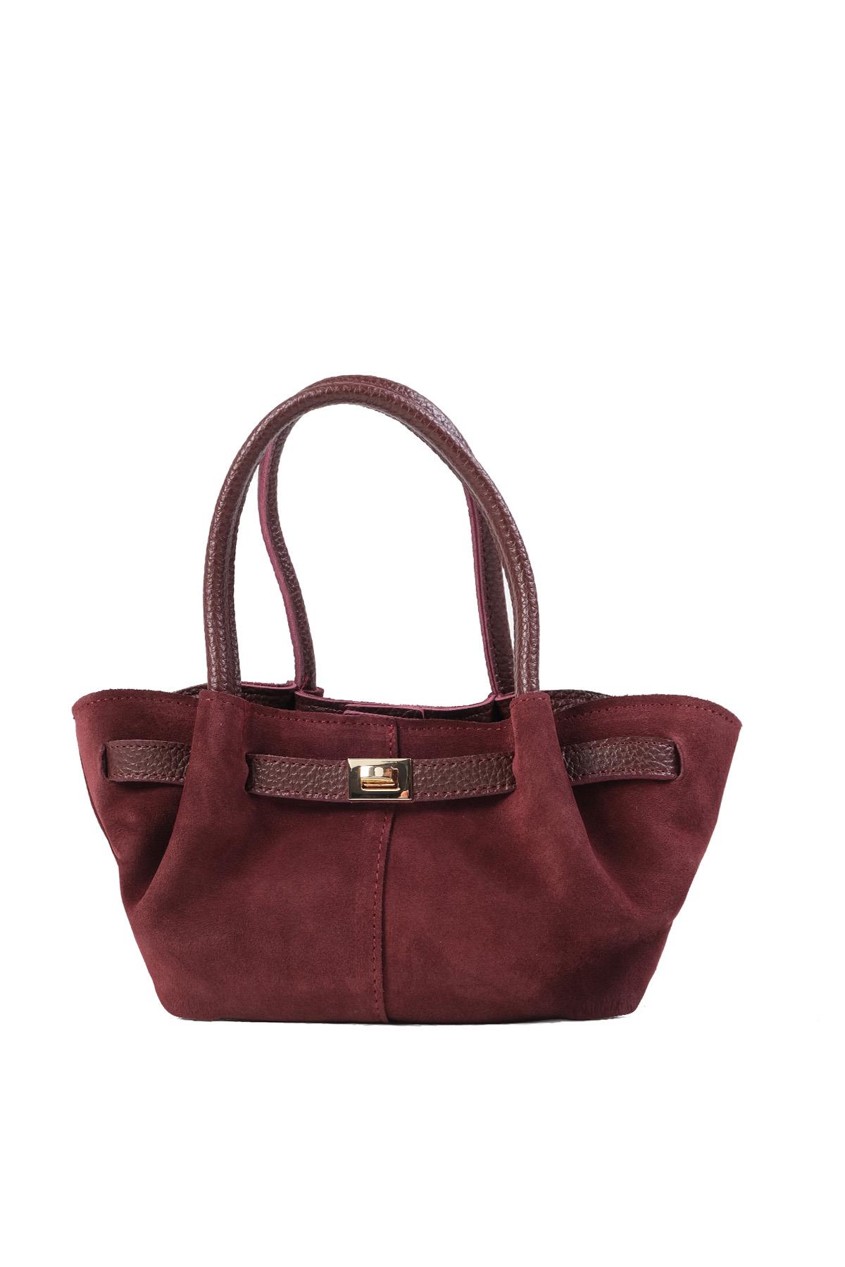 Hakiki Süet Bordo Renk Mini El Ve Kol Çantası