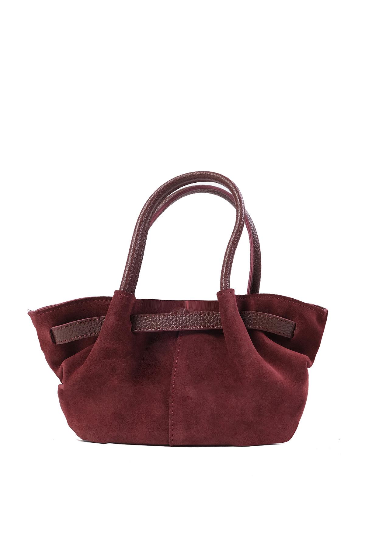 Hakiki Süet Bordo Renk Mini El Ve Kol Çantası