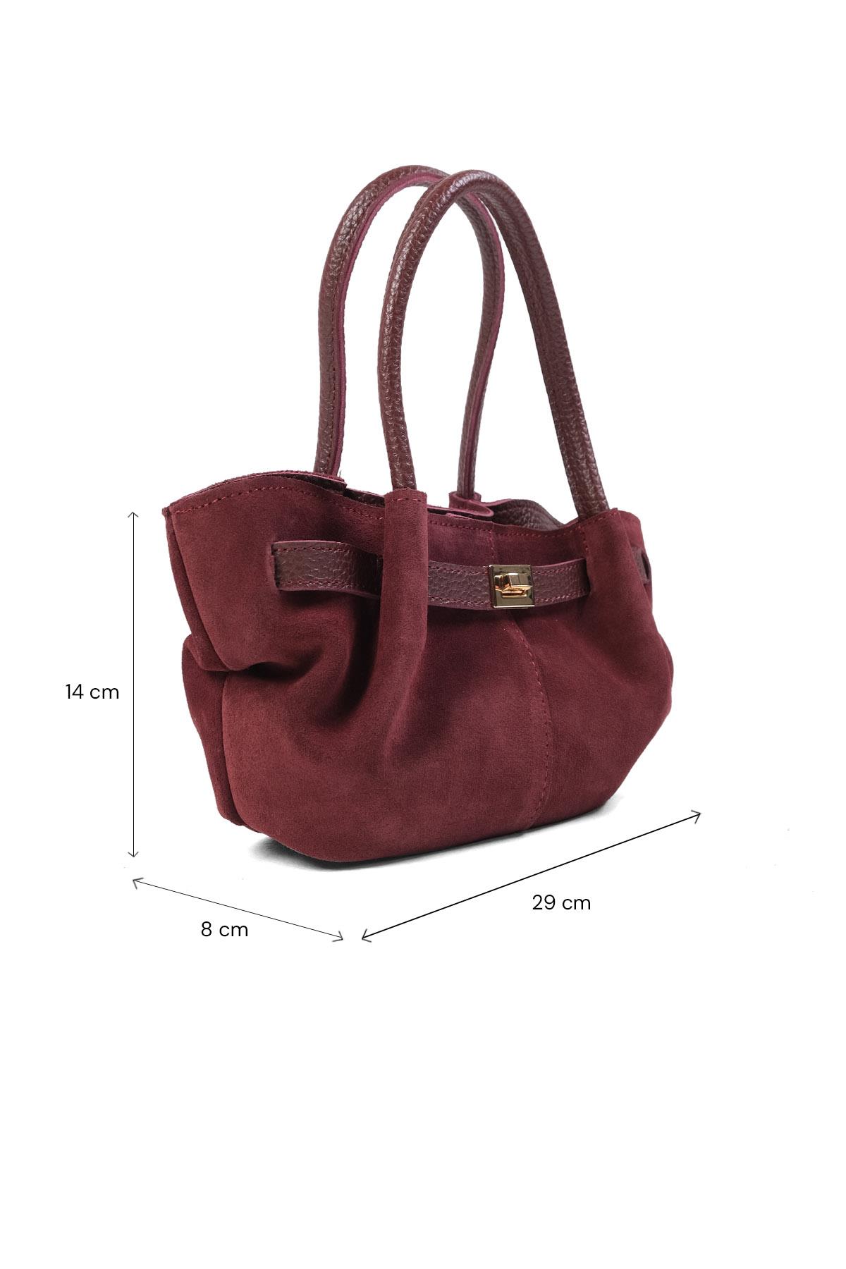 Hakiki Süet Bordo Renk Mini El Ve Kol Çantası