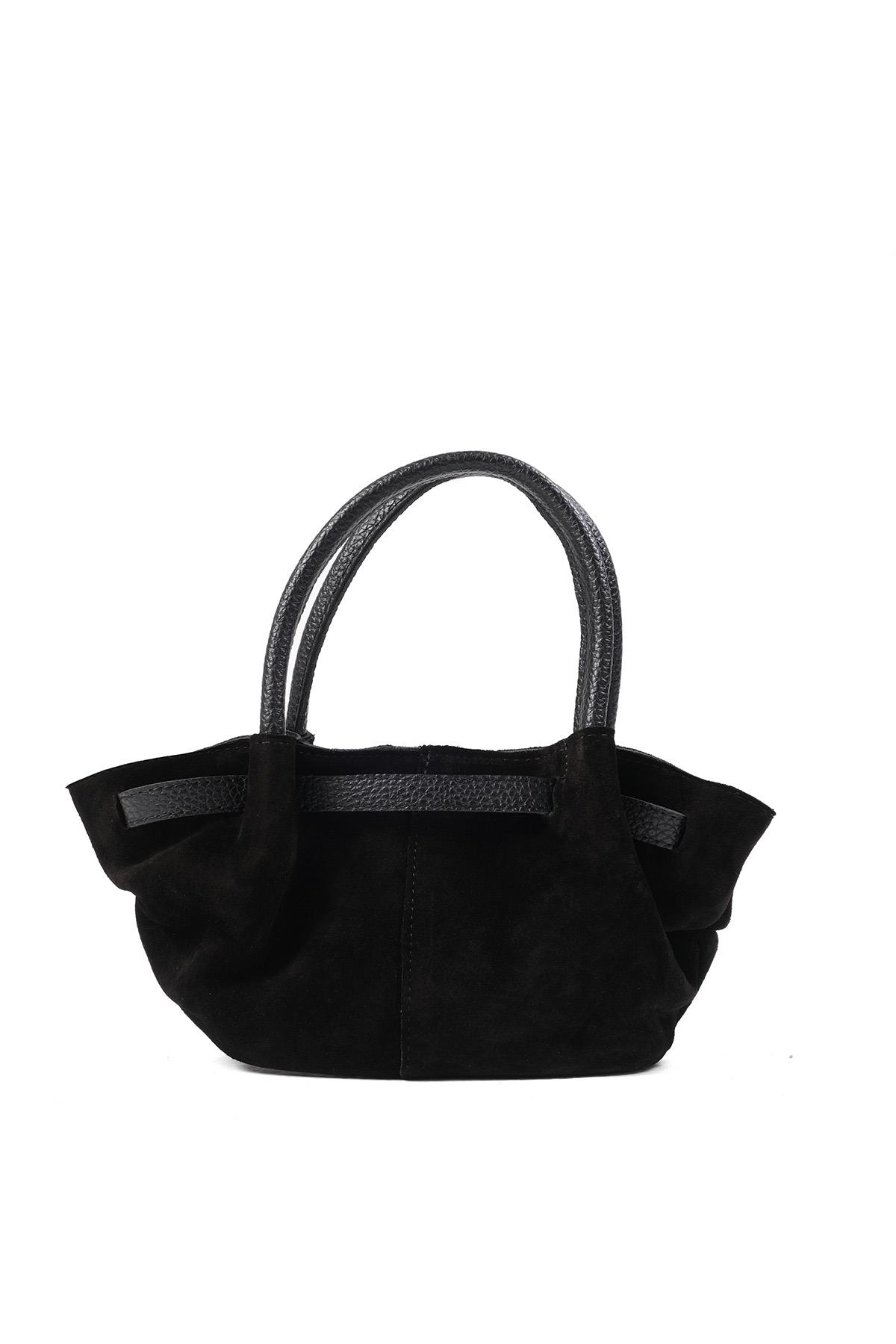 Hakiki Süet Siyah Renk Mini El Ve Kol Çantası