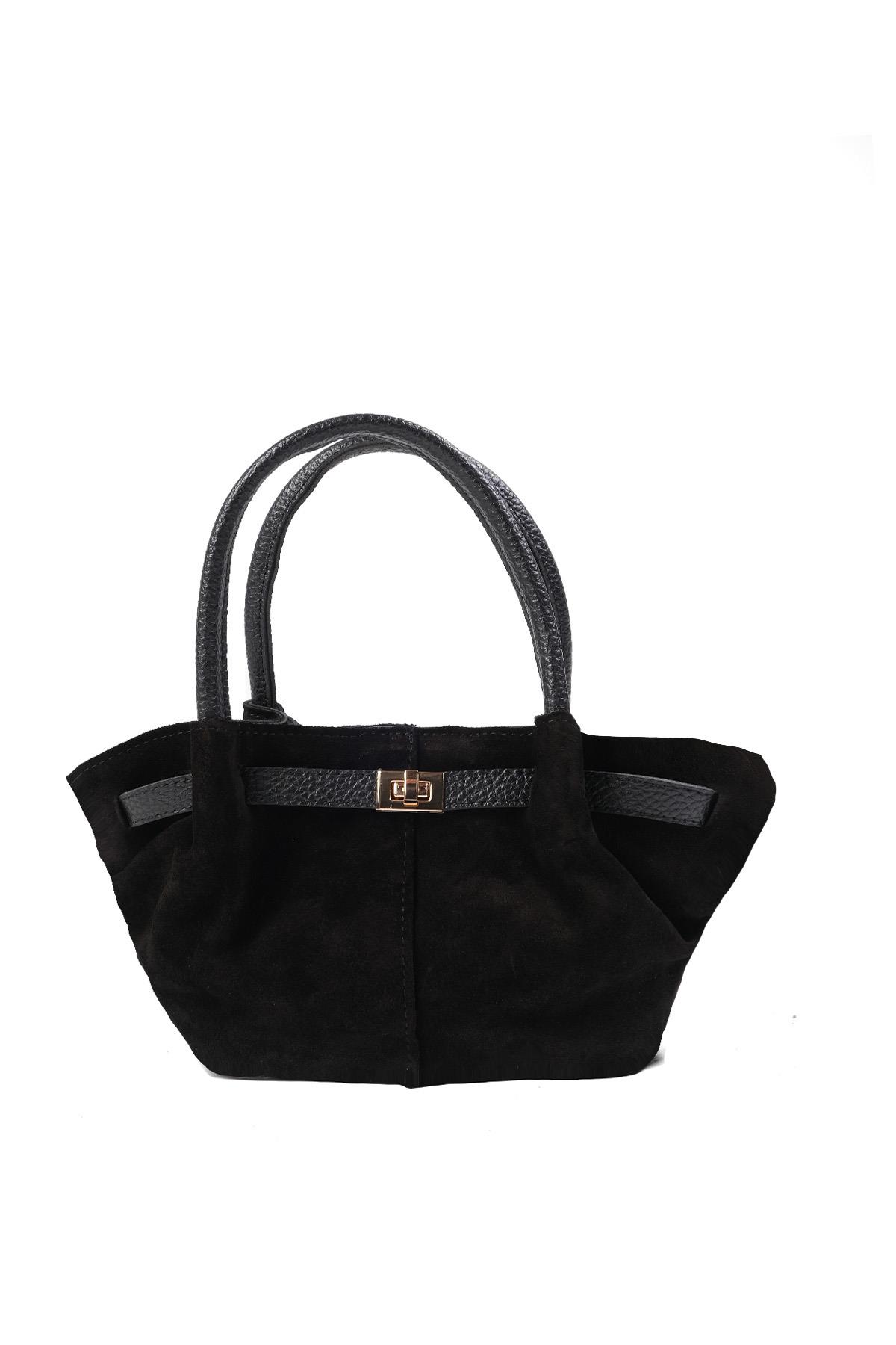 Hakiki Süet Siyah Renk Mini El Ve Kol Çantası