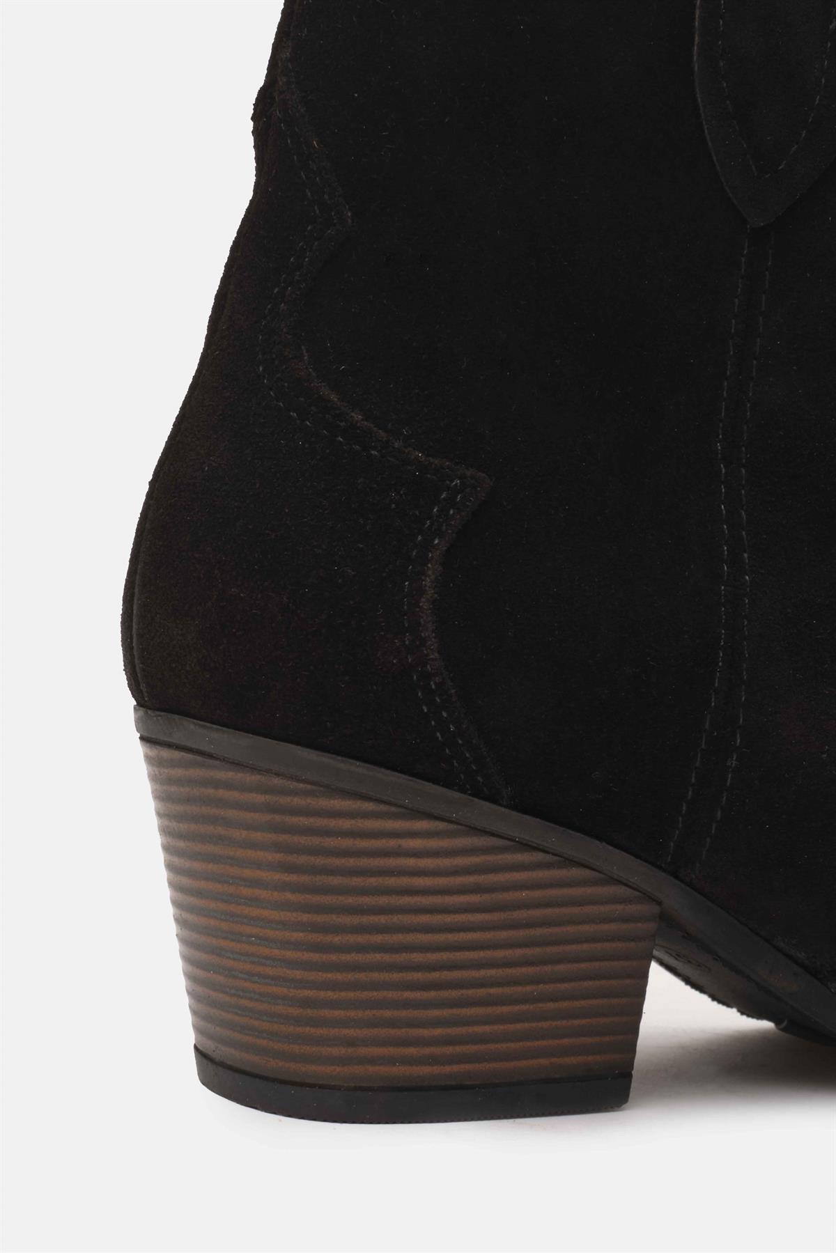 Becky Hakiki Süet Siyah Renk Kovboy Bot