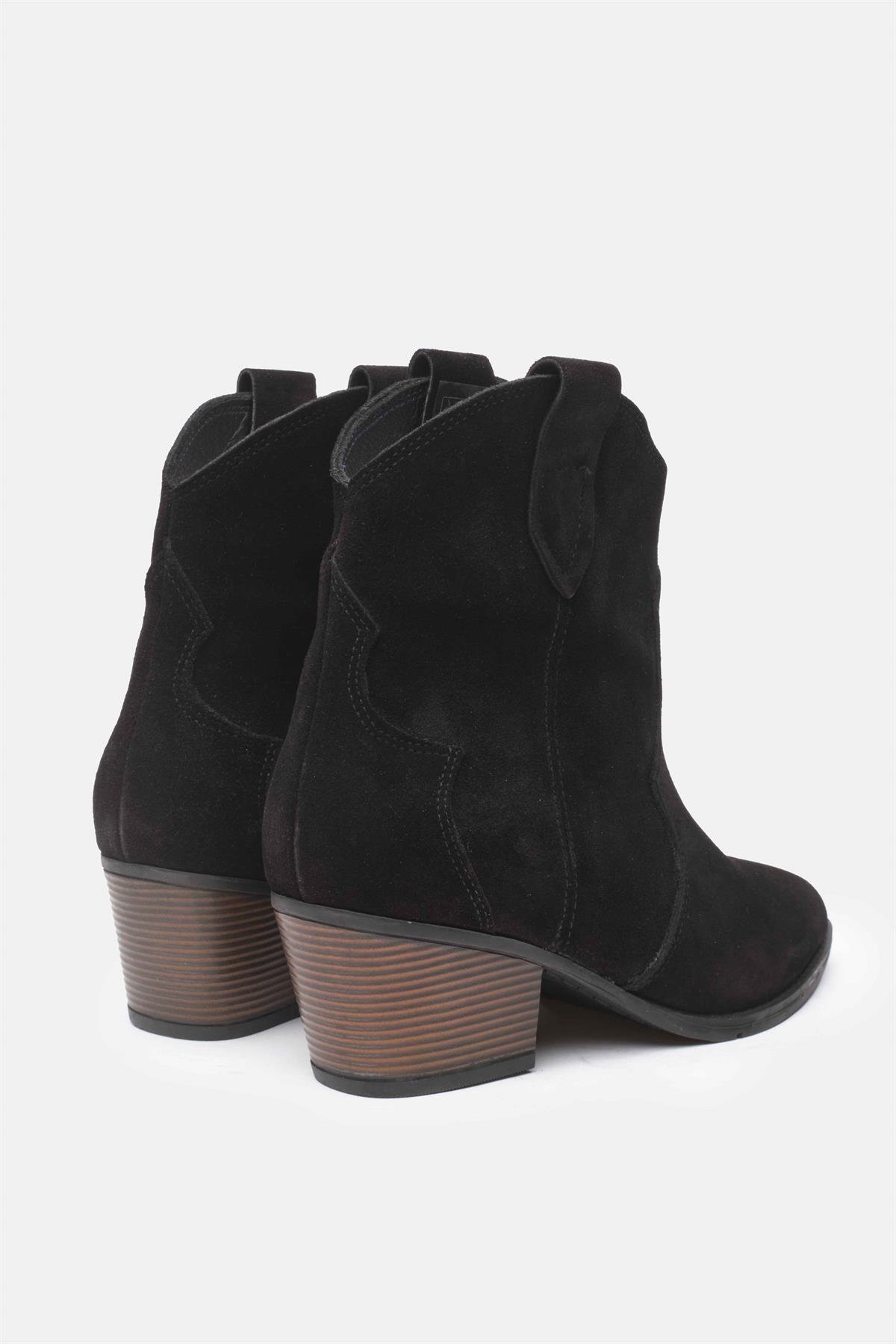 Becky Hakiki Süet Siyah Renk Kovboy Bot