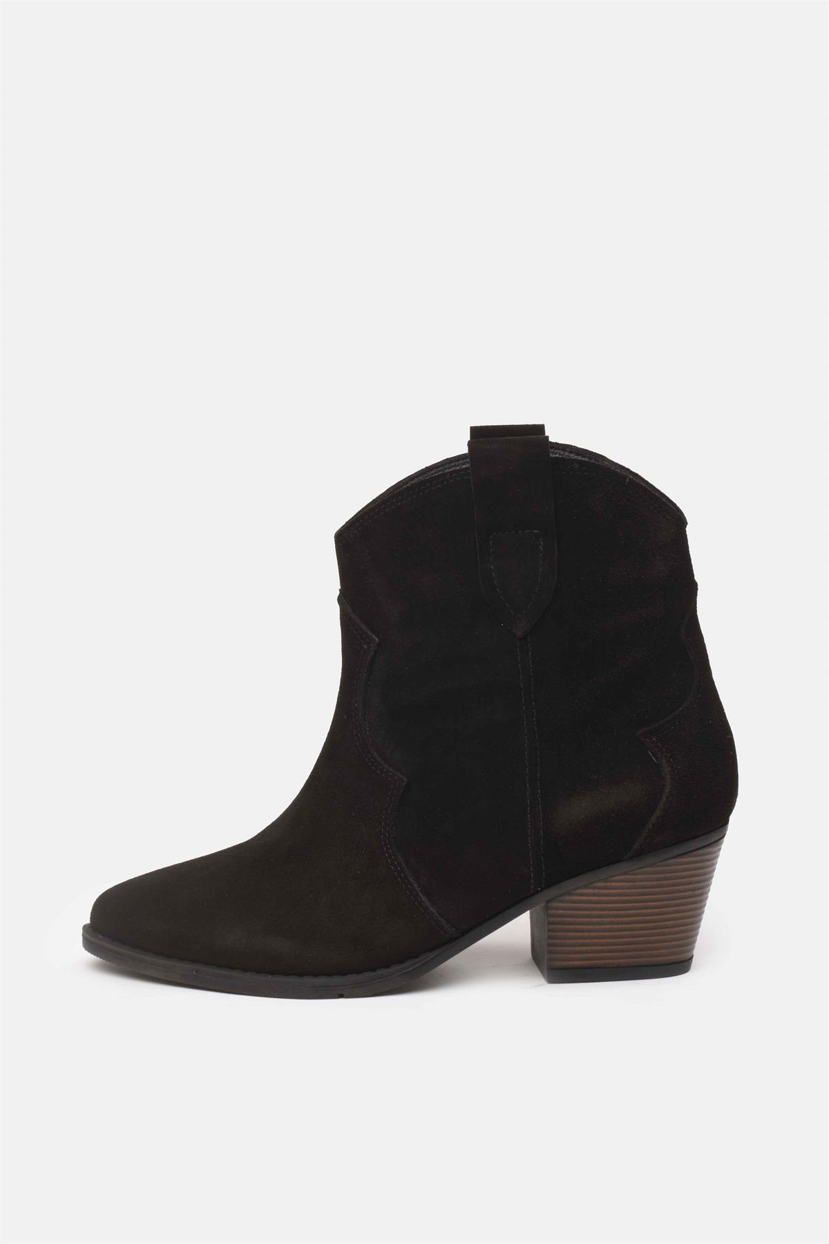 Becky Hakiki Süet Siyah Renk Kovboy Bot