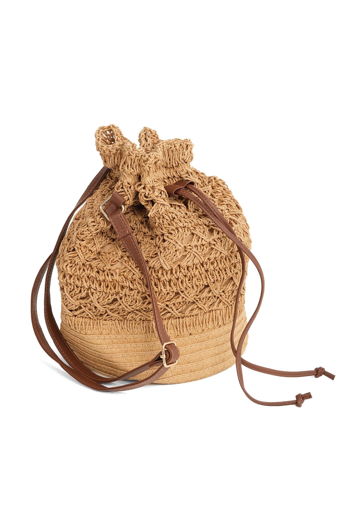 Hasır Örgü Camel Renk Omuz Çantası