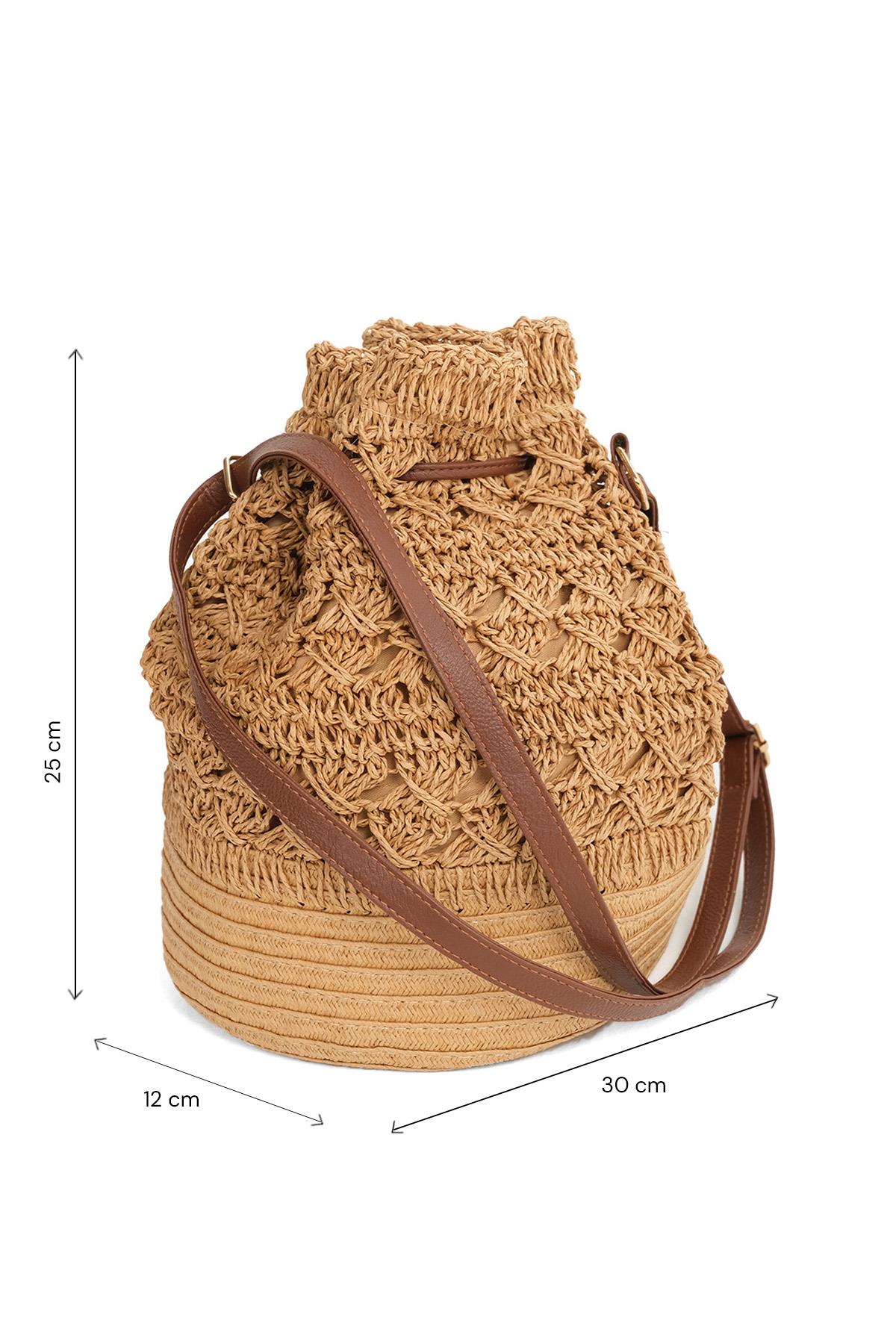 Hasır Örgü Camel Renk Omuz Çantası