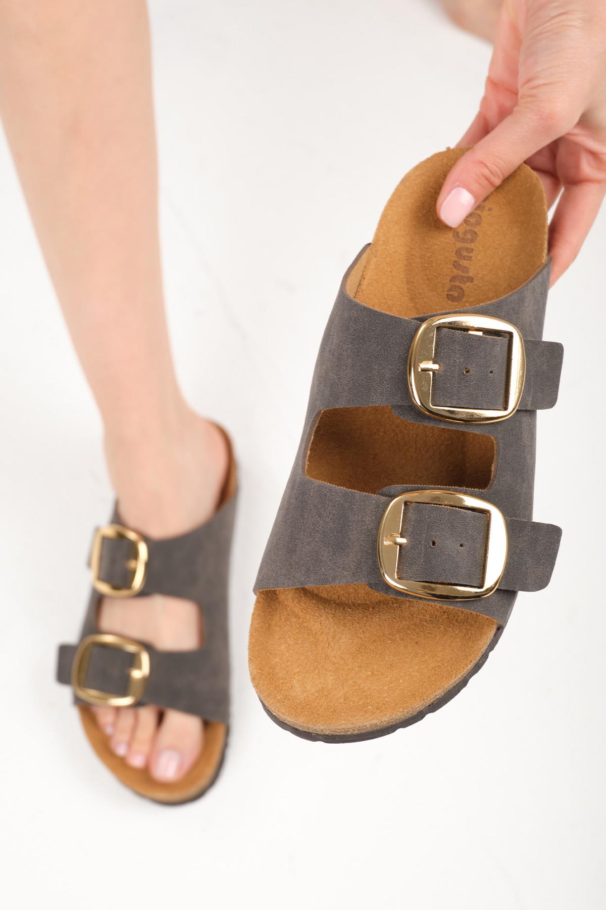 Ines Antrasit Ortopedik Mantar Tabanlı Terlik