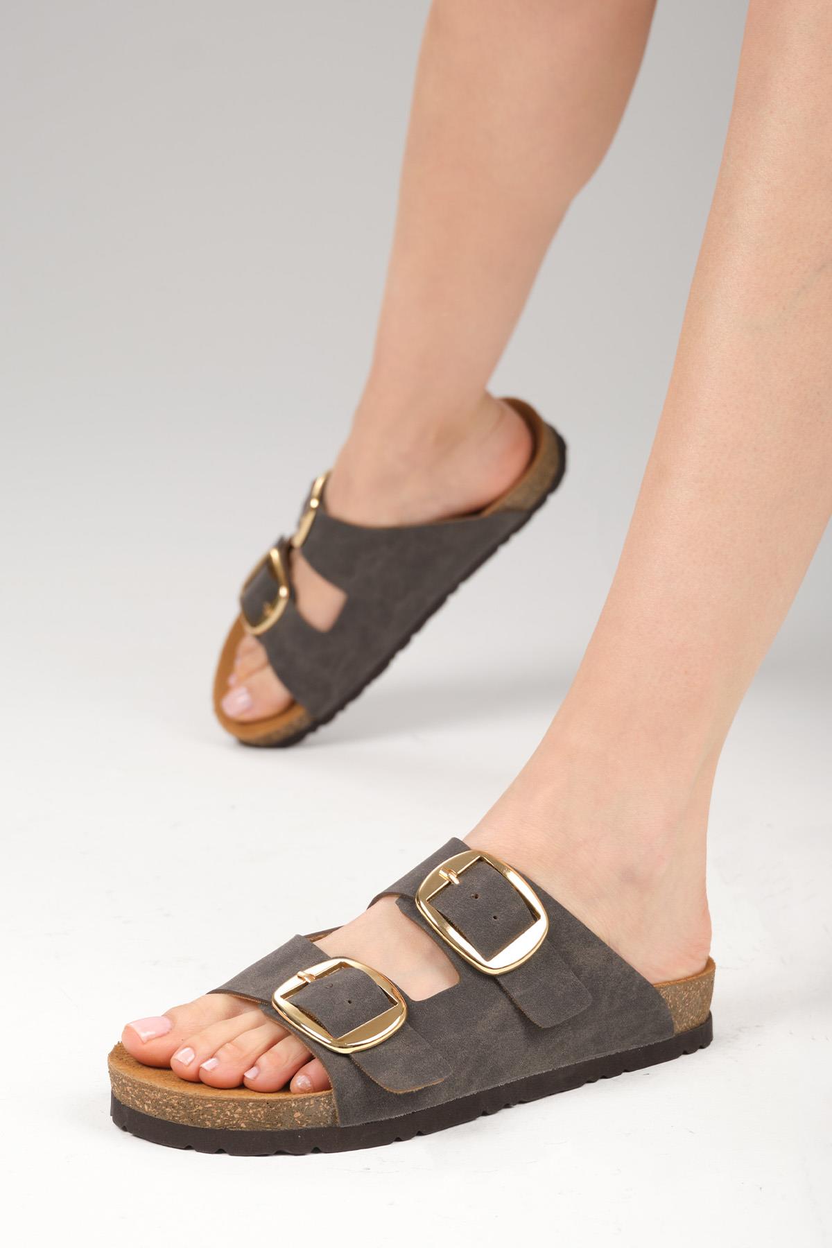 Ines Antrasit Ortopedik Mantar Tabanlı Terlik