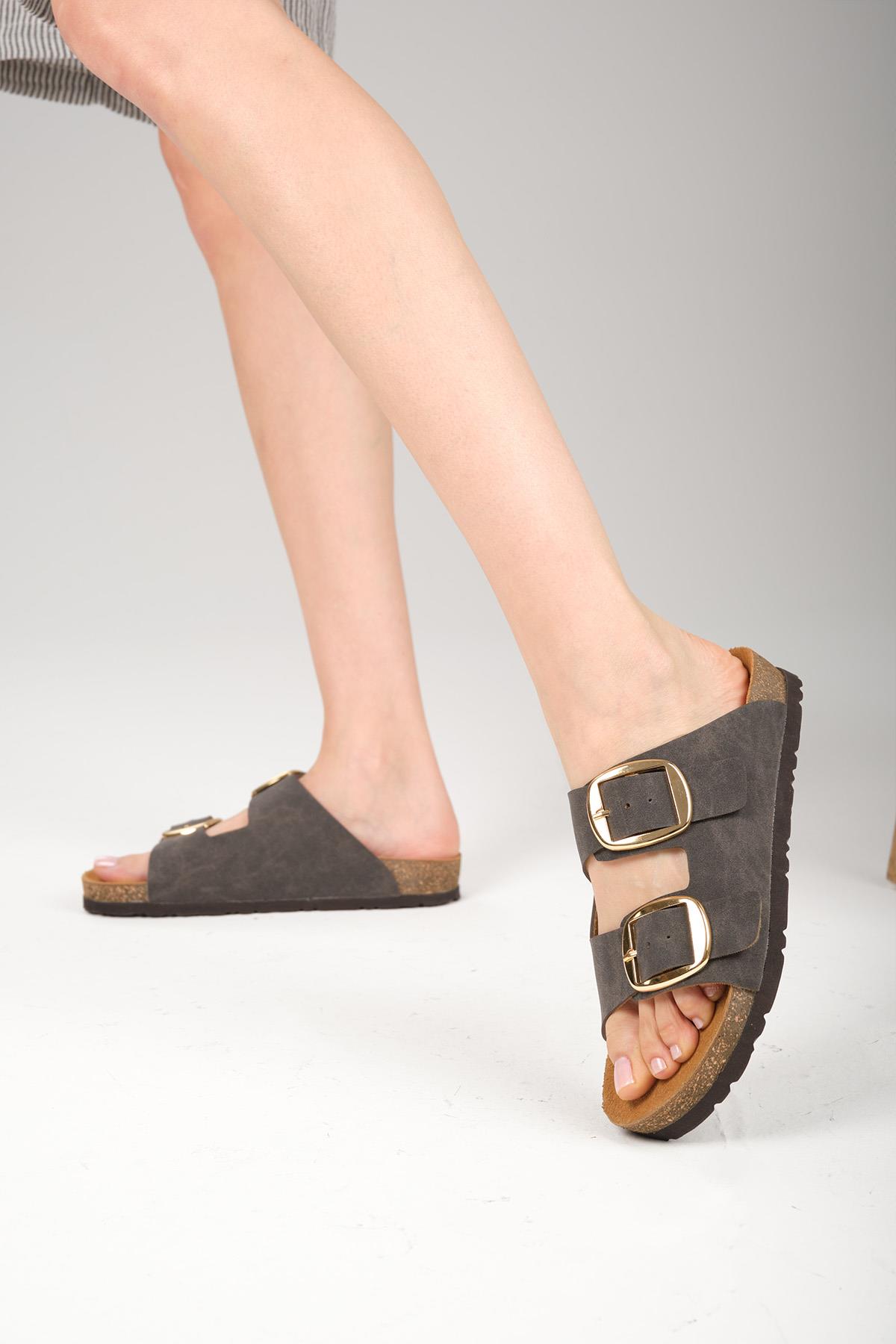 Ines Antrasit Ortopedik Mantar Tabanlı Terlik