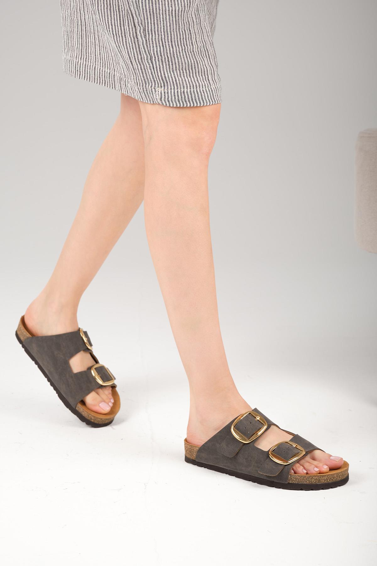 Ines Antrasit Ortopedik Mantar Tabanlı Terlik