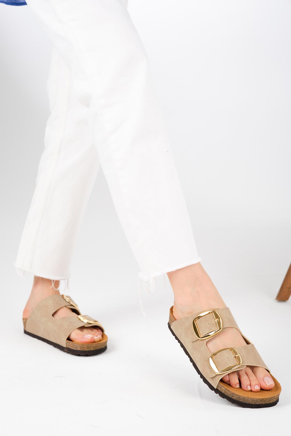 Ines Bej Renk Ortopedik Mantar Tabanlı Terlik