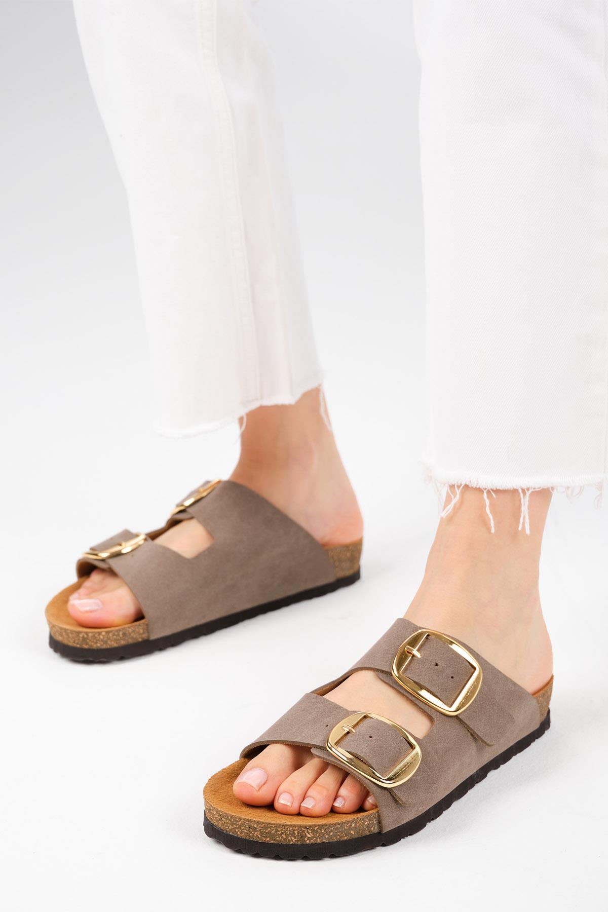 Ines Vizon Renk Ortopedik Mantar Tabanlı Terlik