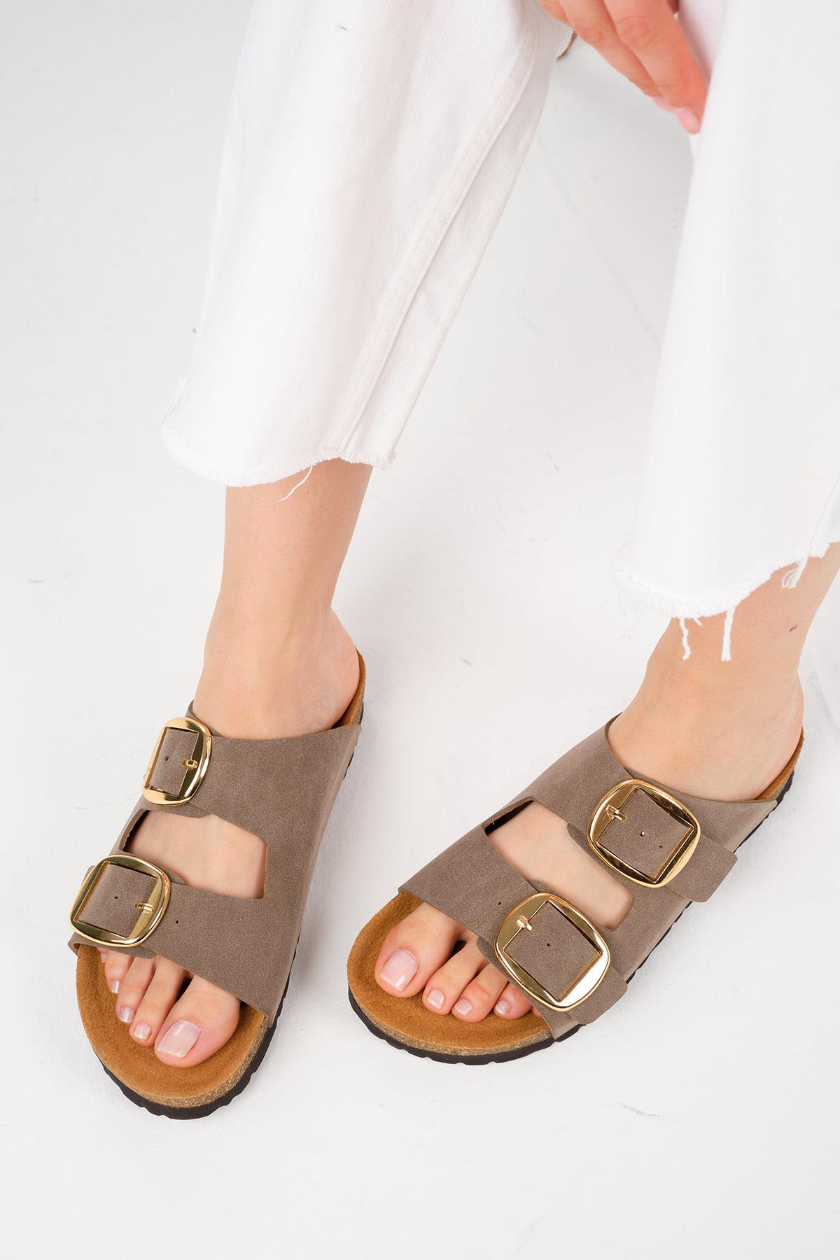 Ines Vizon Renk Ortopedik Mantar Tabanlı Terlik