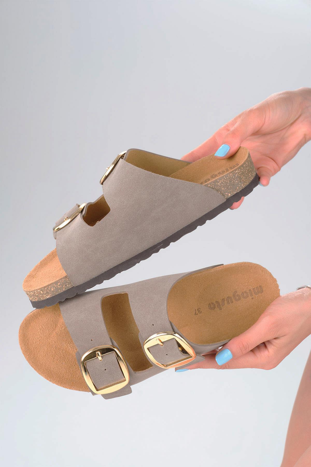 Ines Vizon Renk Ortopedik Mantar Tabanlı Terlik