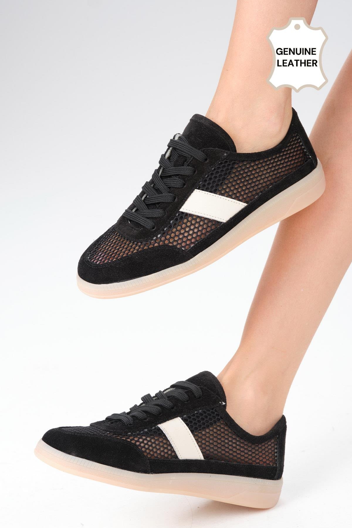 İrina Hakiki Deri Siyah Renk Fileli Spor Ayakkabı