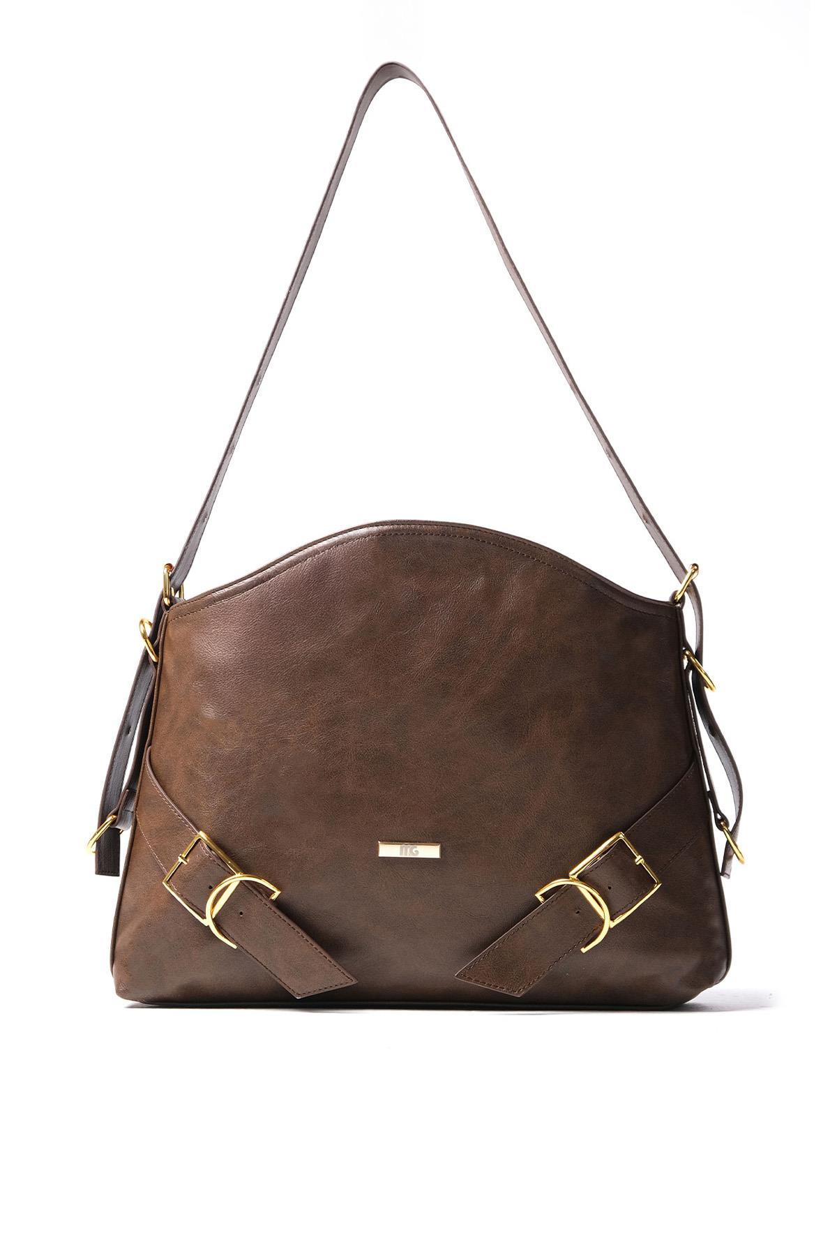 Kahverengi Kemer Detaylı Omuz Çantası