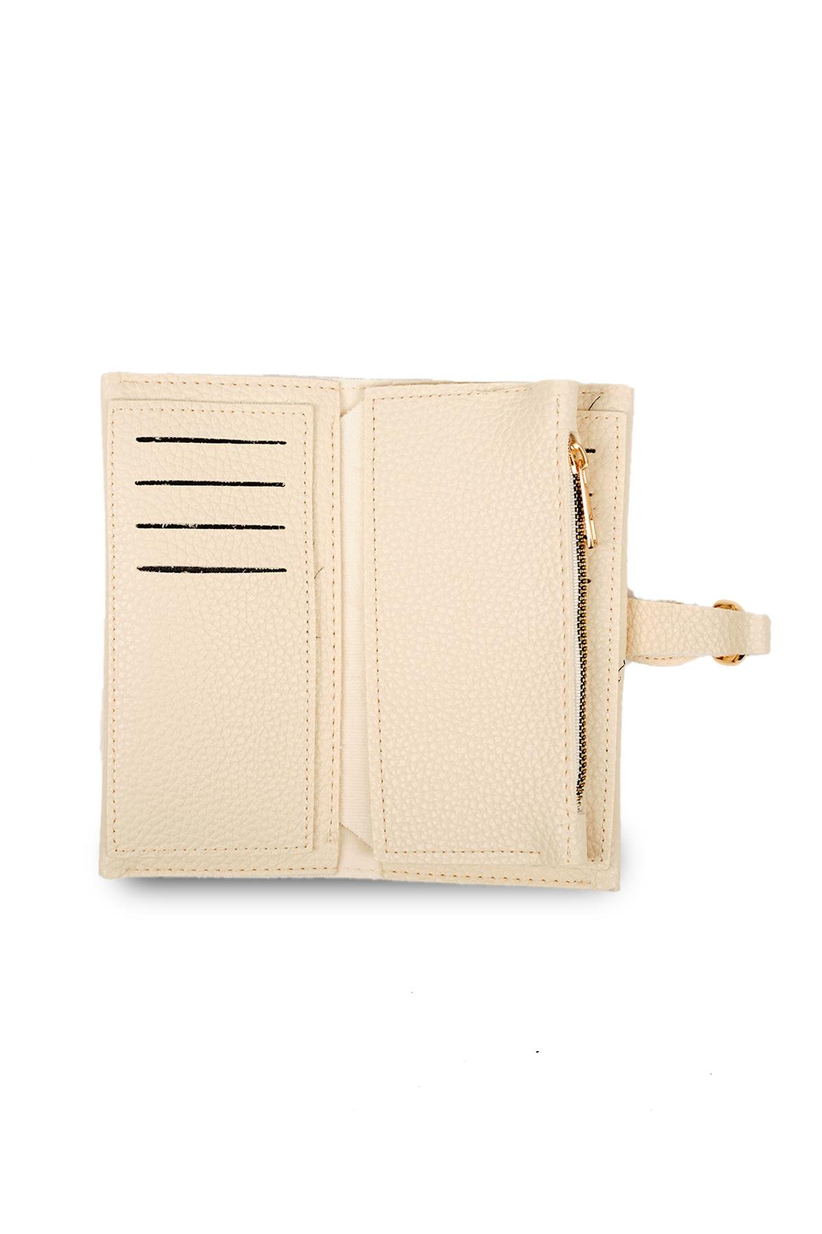 Krem Renk Gold Halka Tokalı Cüzdan 
