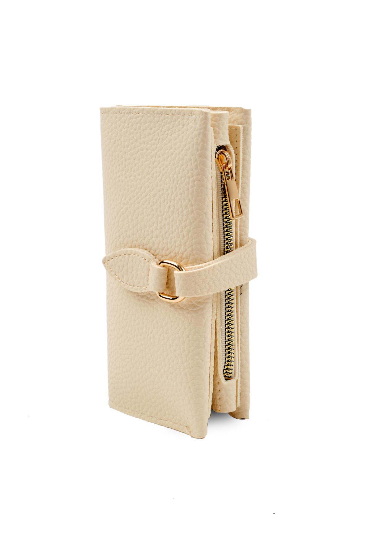 Krem Renk Gold Halka Tokalı Cüzdan 