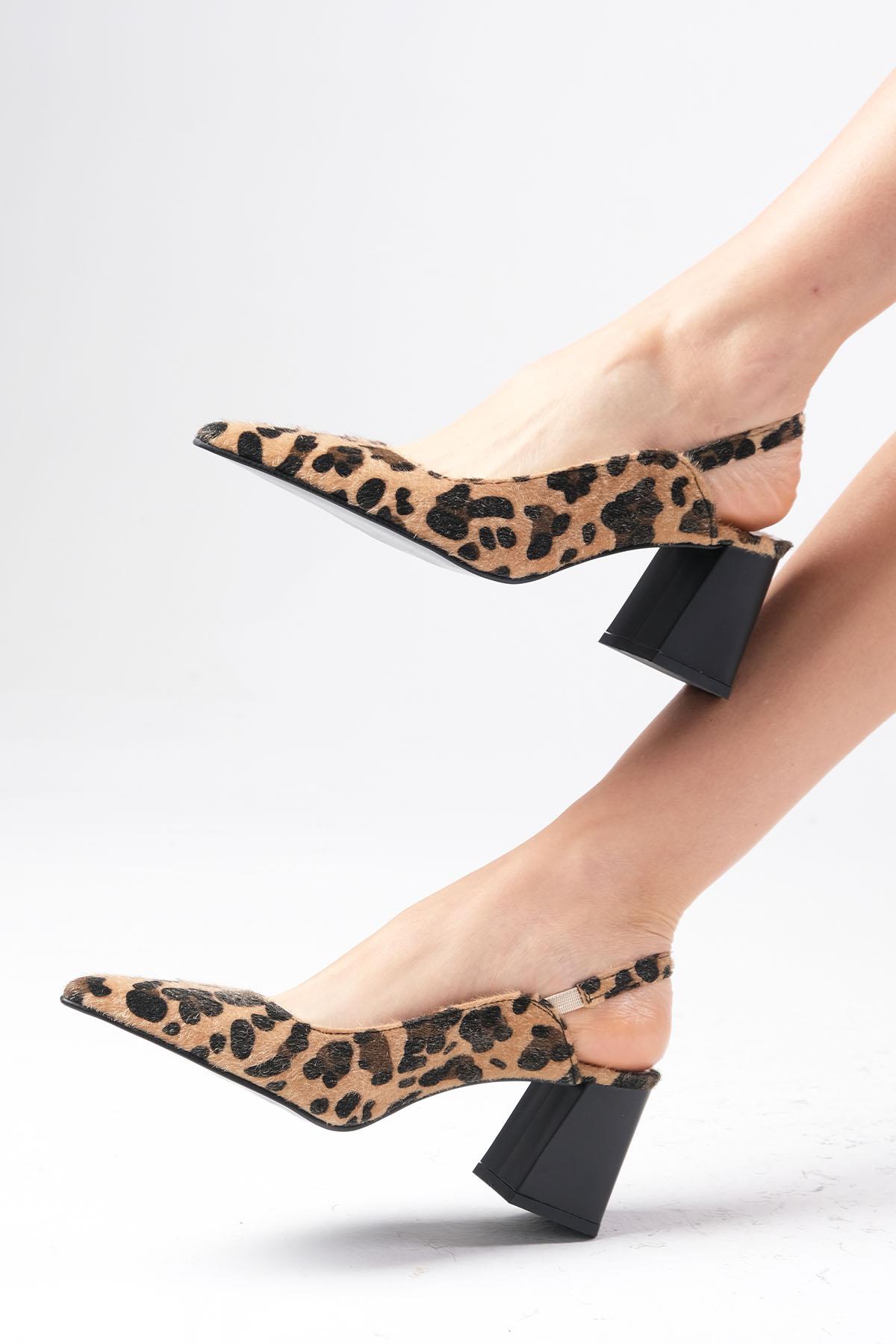 Anette Leopar Desenli Arkası Açık Topuklu Ayakkabı