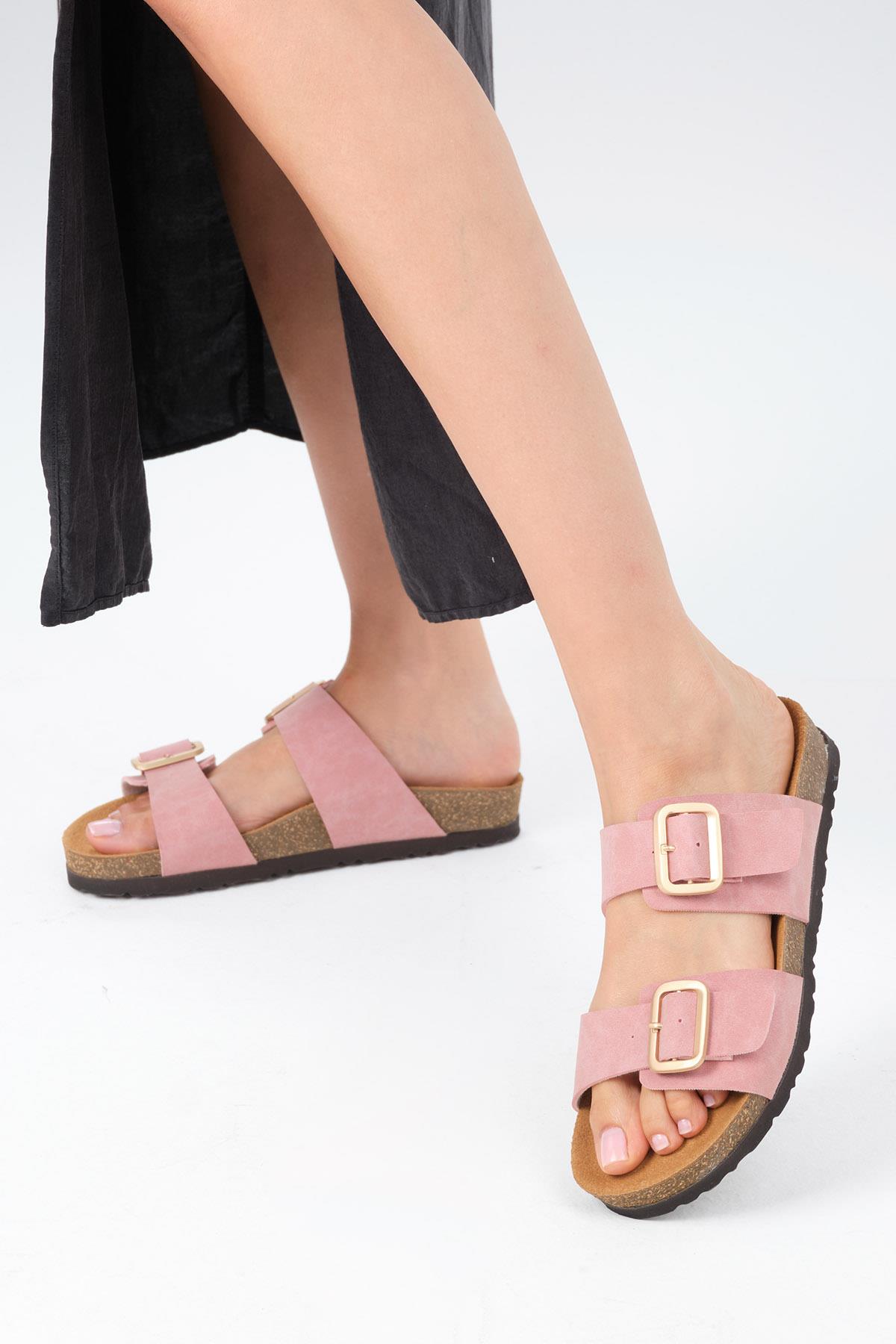 Lily Pudra Renk Ortopedik Mantar Tabanlı Terlik