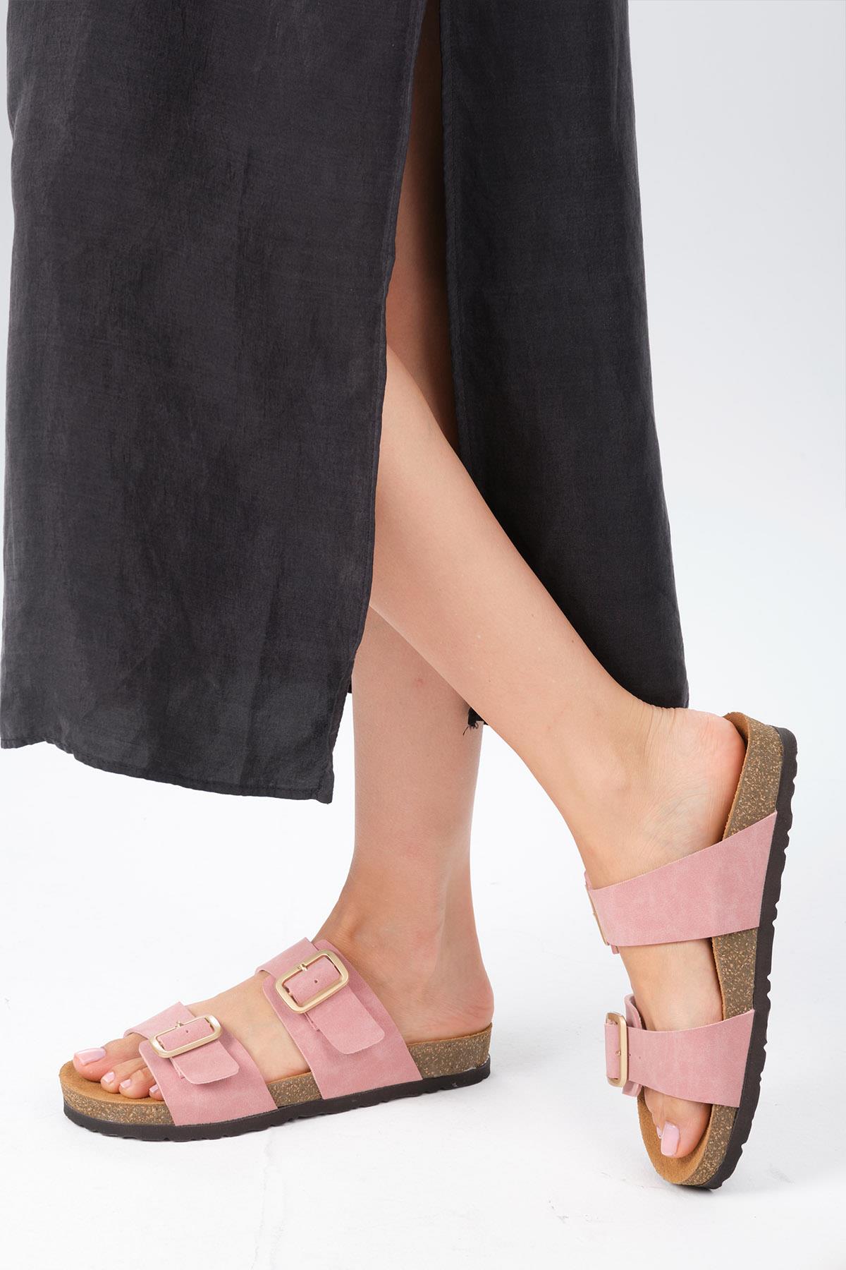 Lily Pudra Renk Ortopedik Mantar Tabanlı Terlik