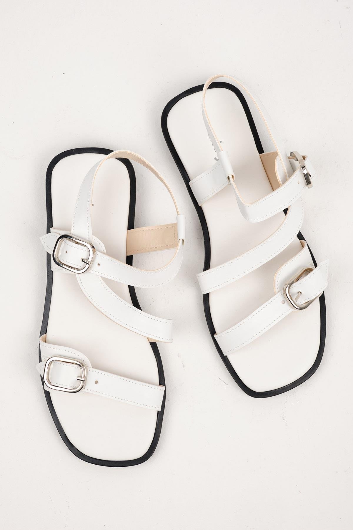 Marielle Beyaz Renk Çift Tokalı Sandalet