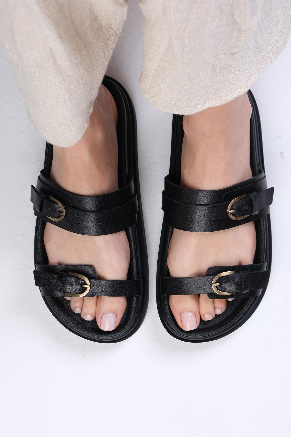 Marlis Hakiki Deri Siyah Renk Terlik