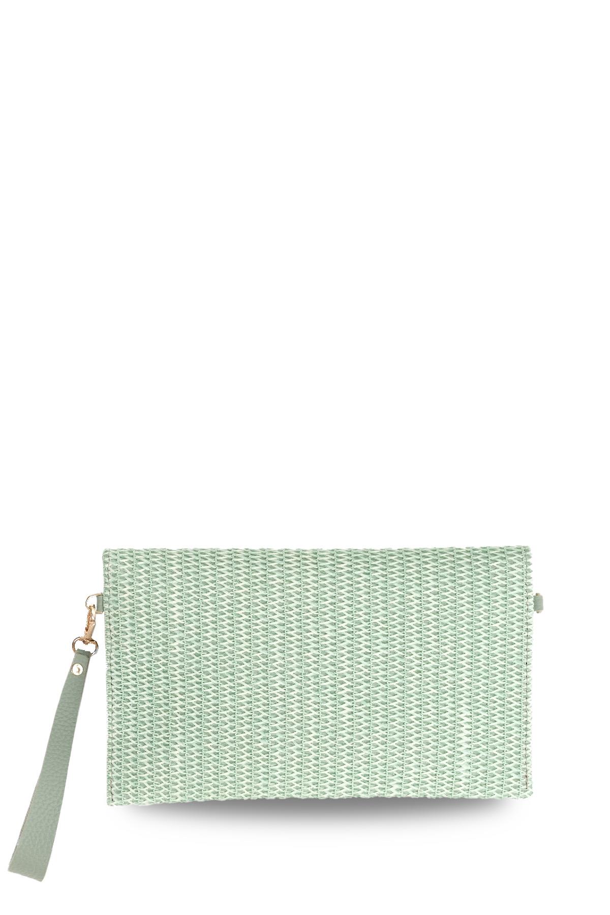 Mint Yeşili Hasır Dokulu Çapraz Askılı Omuz Çantası