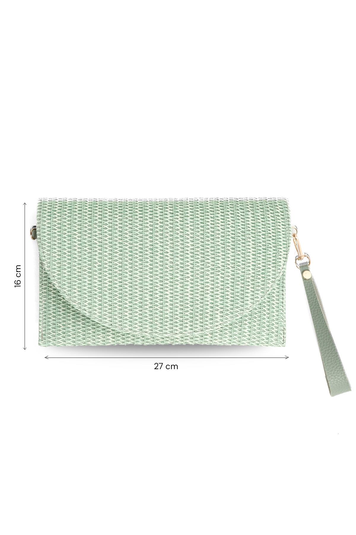 Mint Yeşili Hasır Dokulu Çapraz Askılı Omuz Çantası