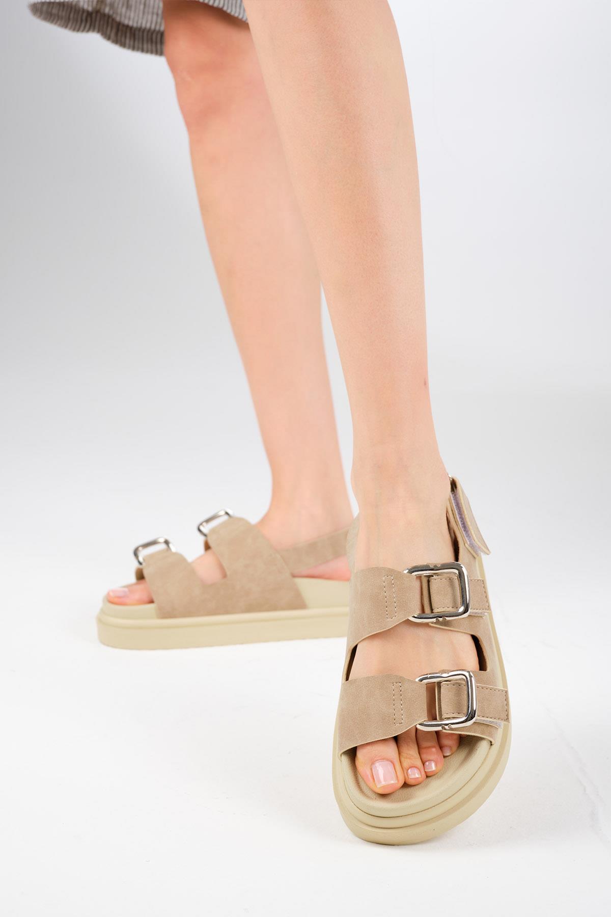 Misha Bej Renk Çift Tokalı Sandalet