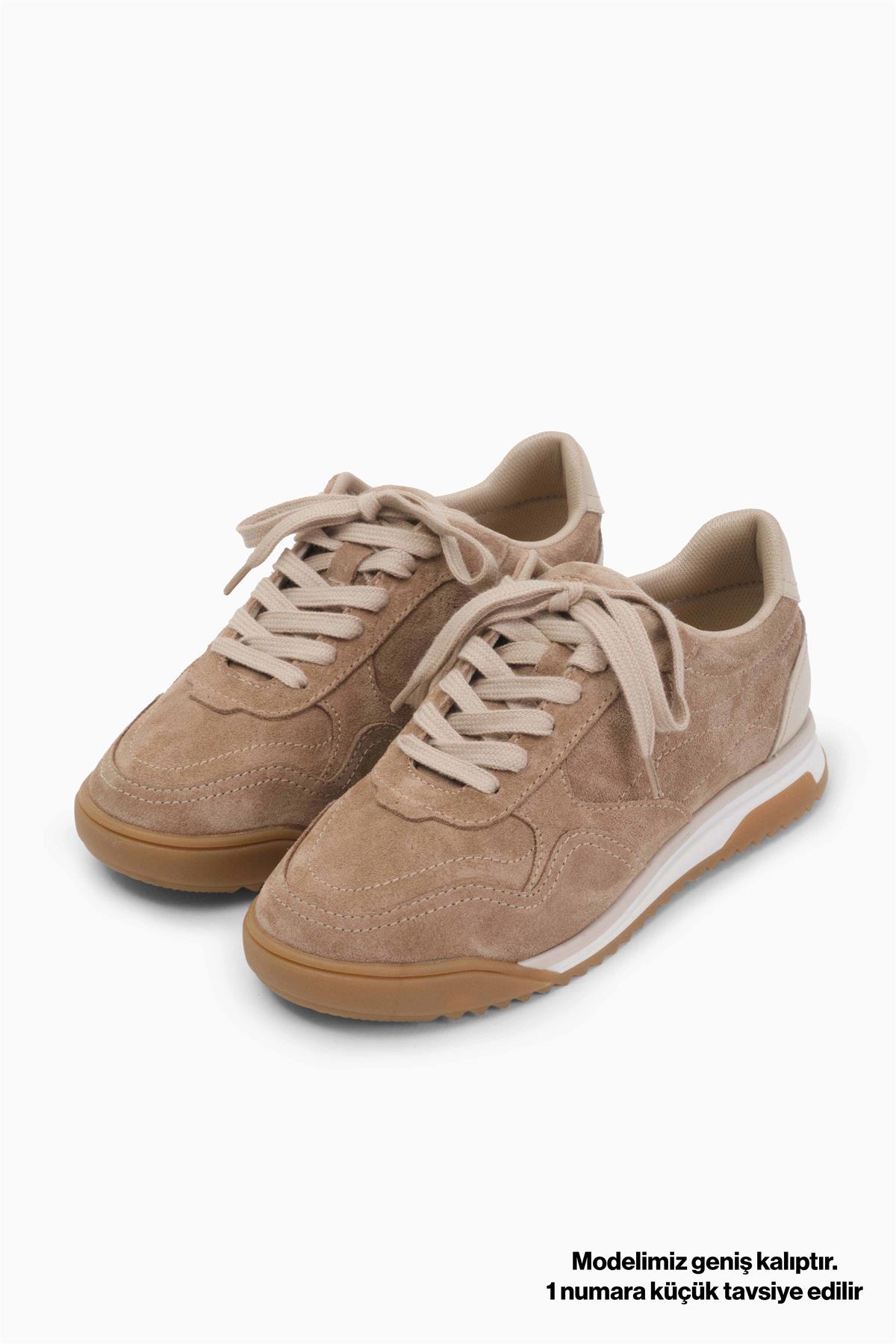 Nova Hakiki Deri Bej Renk Spor Ayakkabı