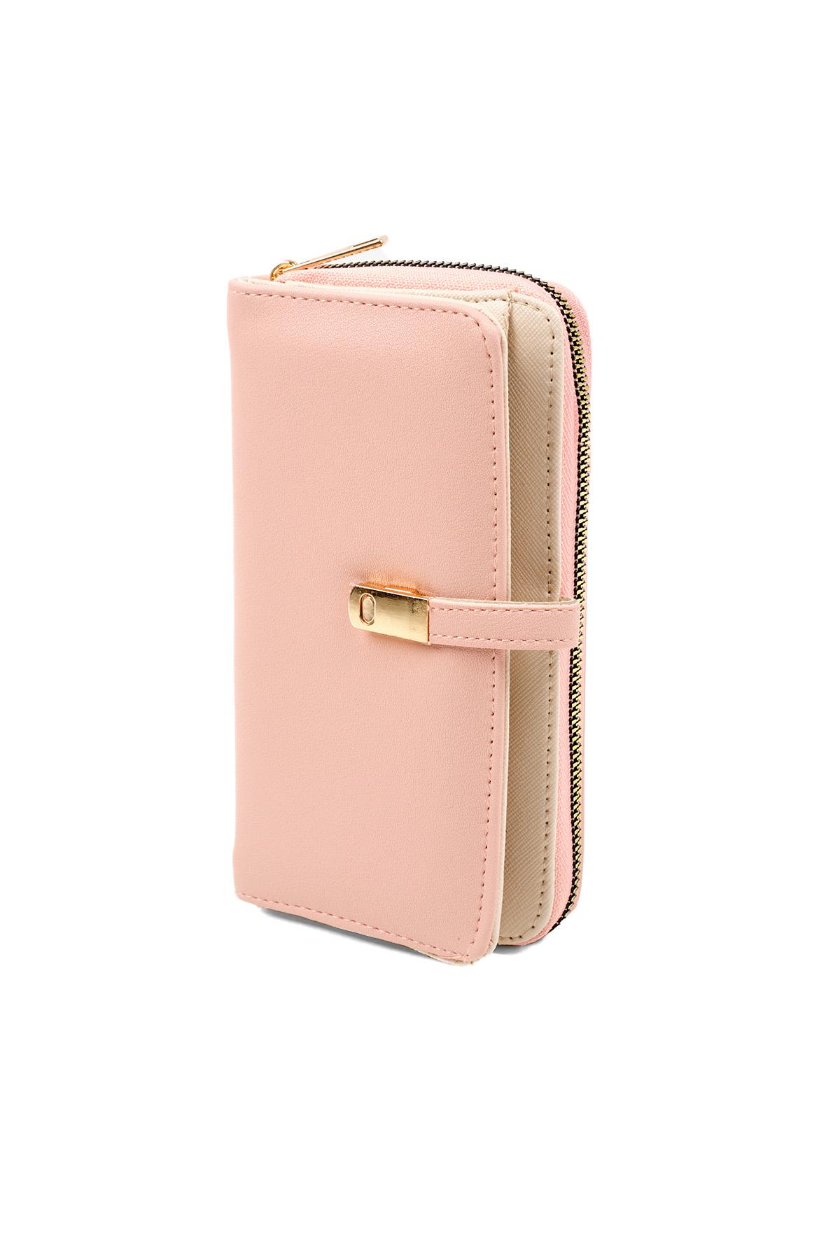 Pudra Renk Fermuarlı Cüzdan 