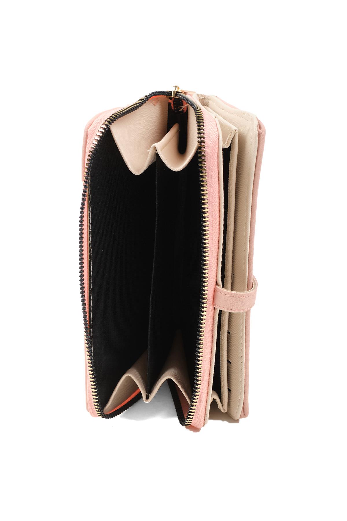 Pudra Renk Fermuarlı Cüzdan 