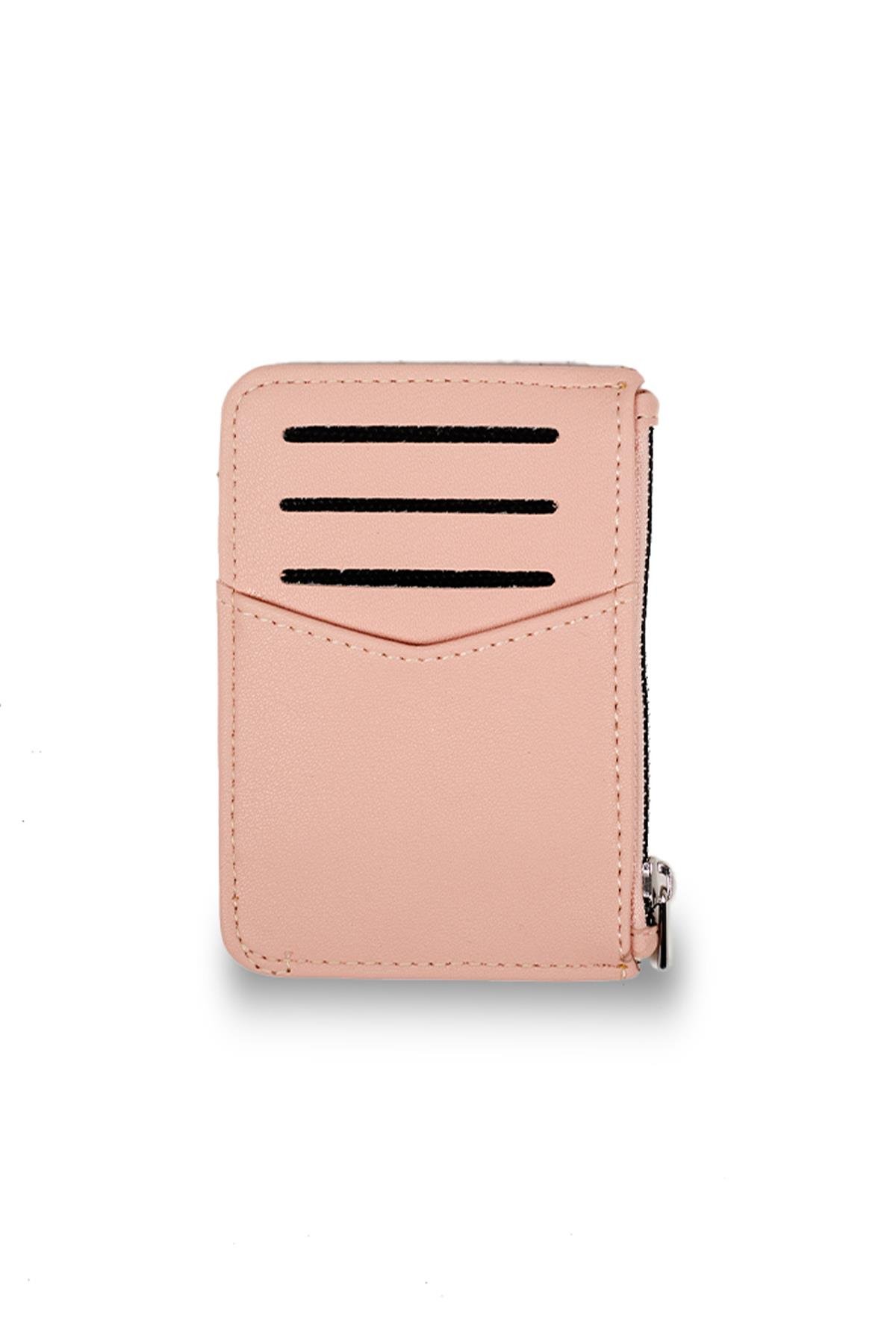 Pudra Renk Fermuarlı Kartlık Cüzdan 