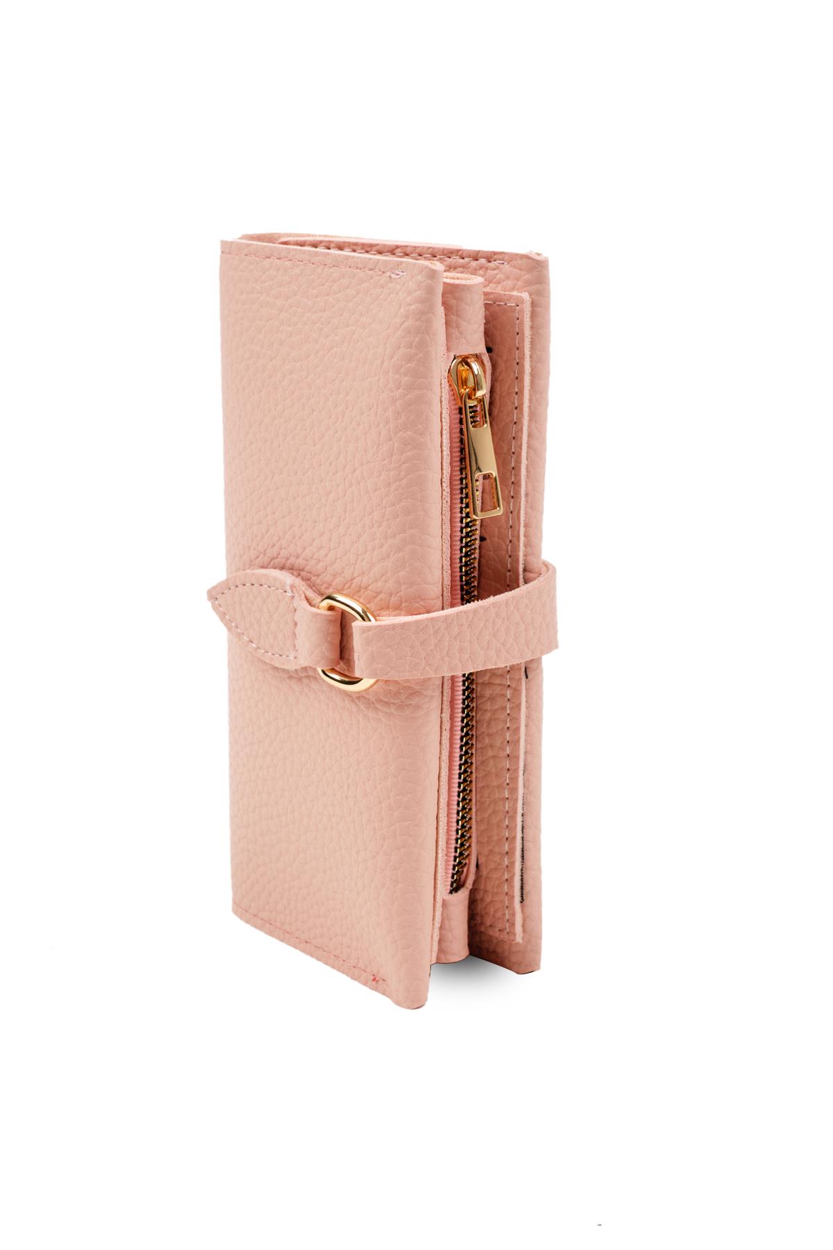 Pudra Renk Gold Halka Tokalı Cüzdan 