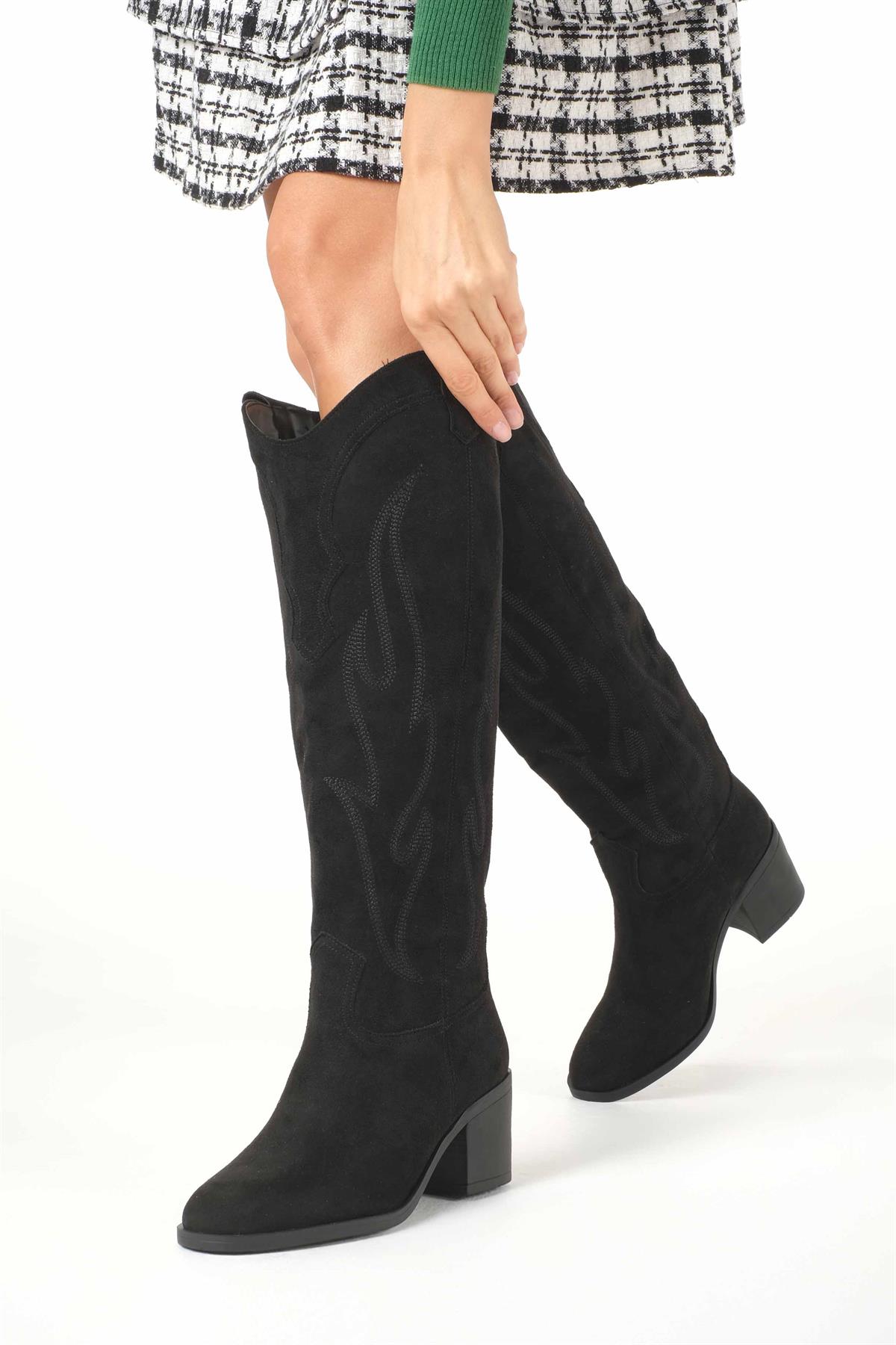 Romina Siyah Renk Kovboy Çizmesi