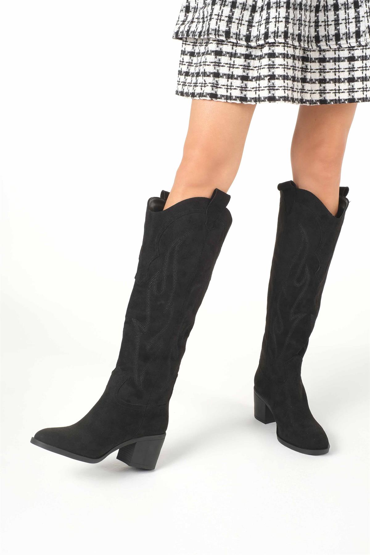 Romina Siyah Renk Kovboy Çizmesi