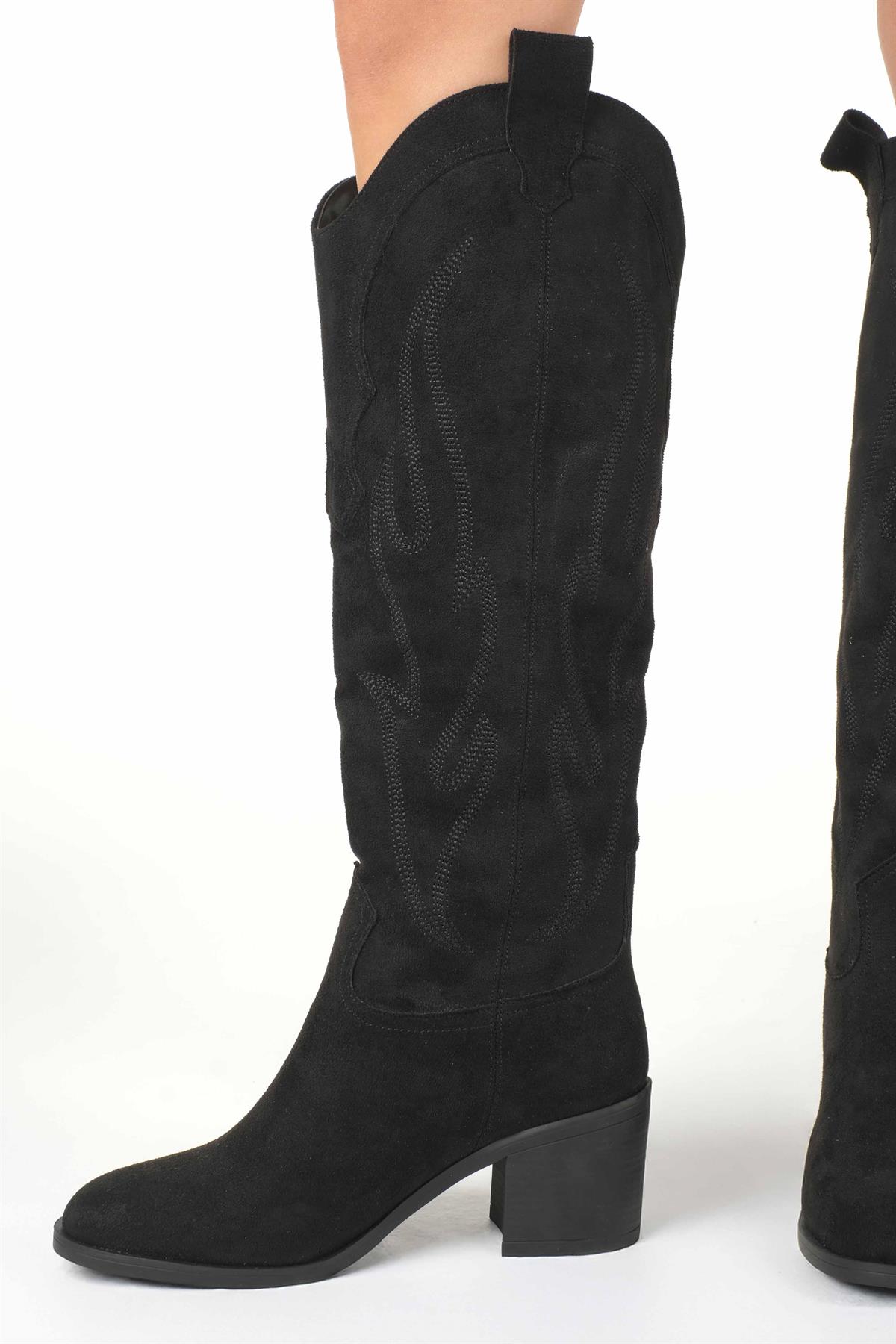 Romina Siyah Renk Kovboy Çizmesi