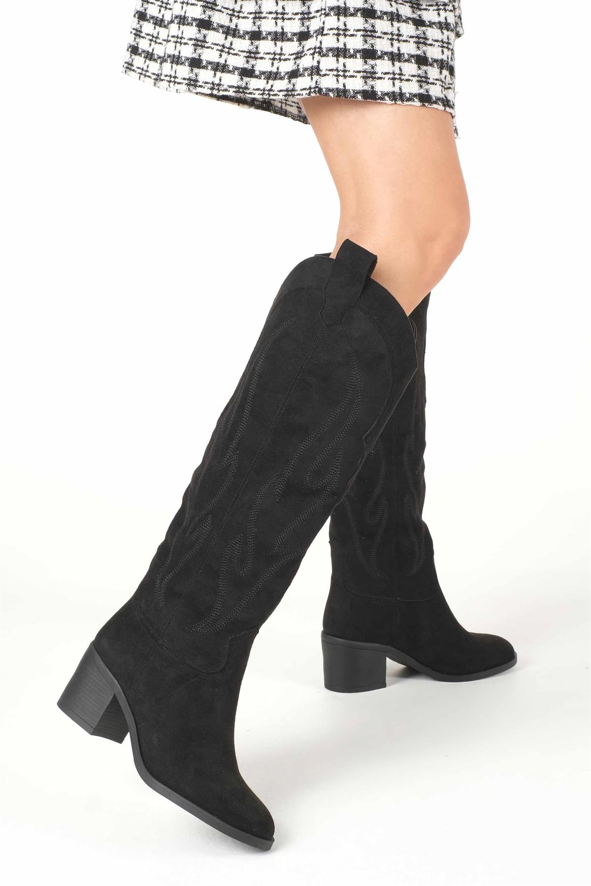 Romina Siyah Renk Kovboy Çizmesi