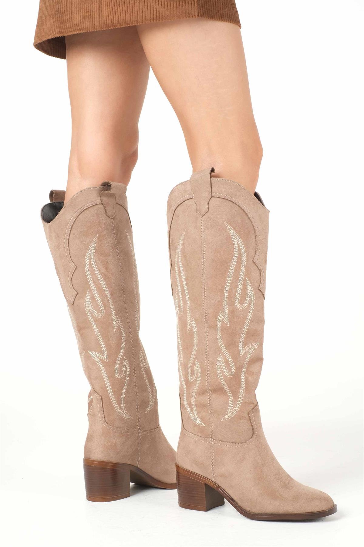 Romina Bej Renk Kovboy Çizmesi
