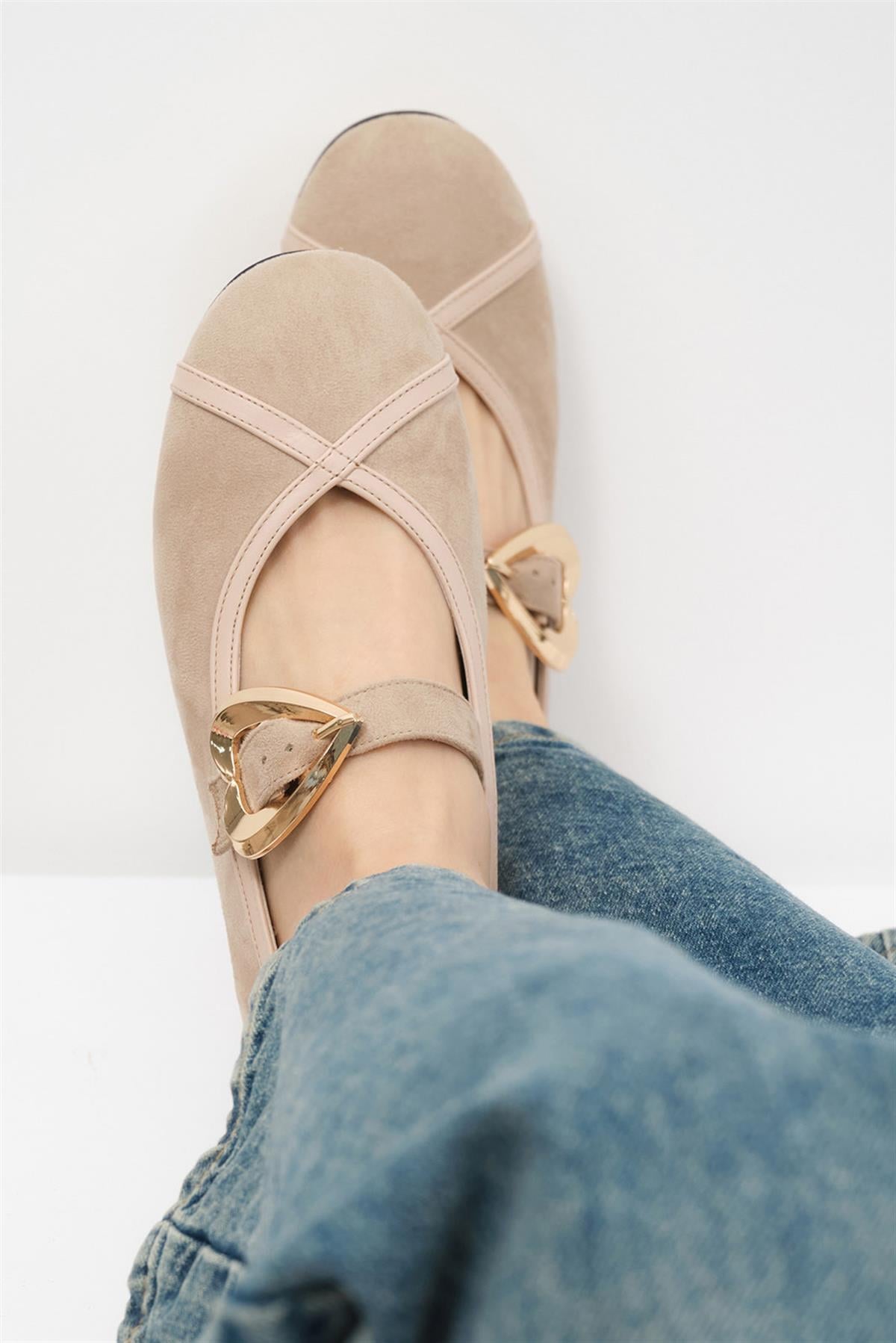 Roxy Bej Renk Kalp Tokalı Babet