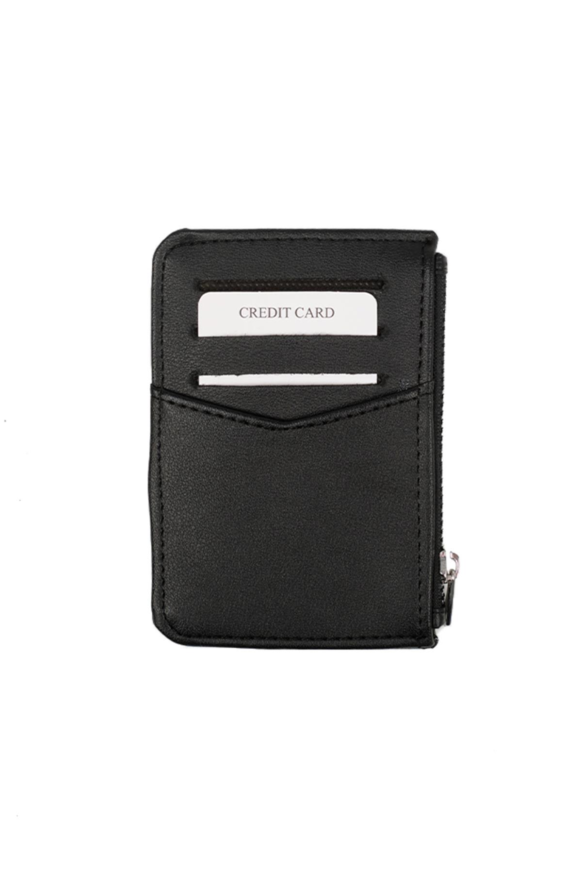Siyah Renk Fermuarlı Kartlık Cüzdan 