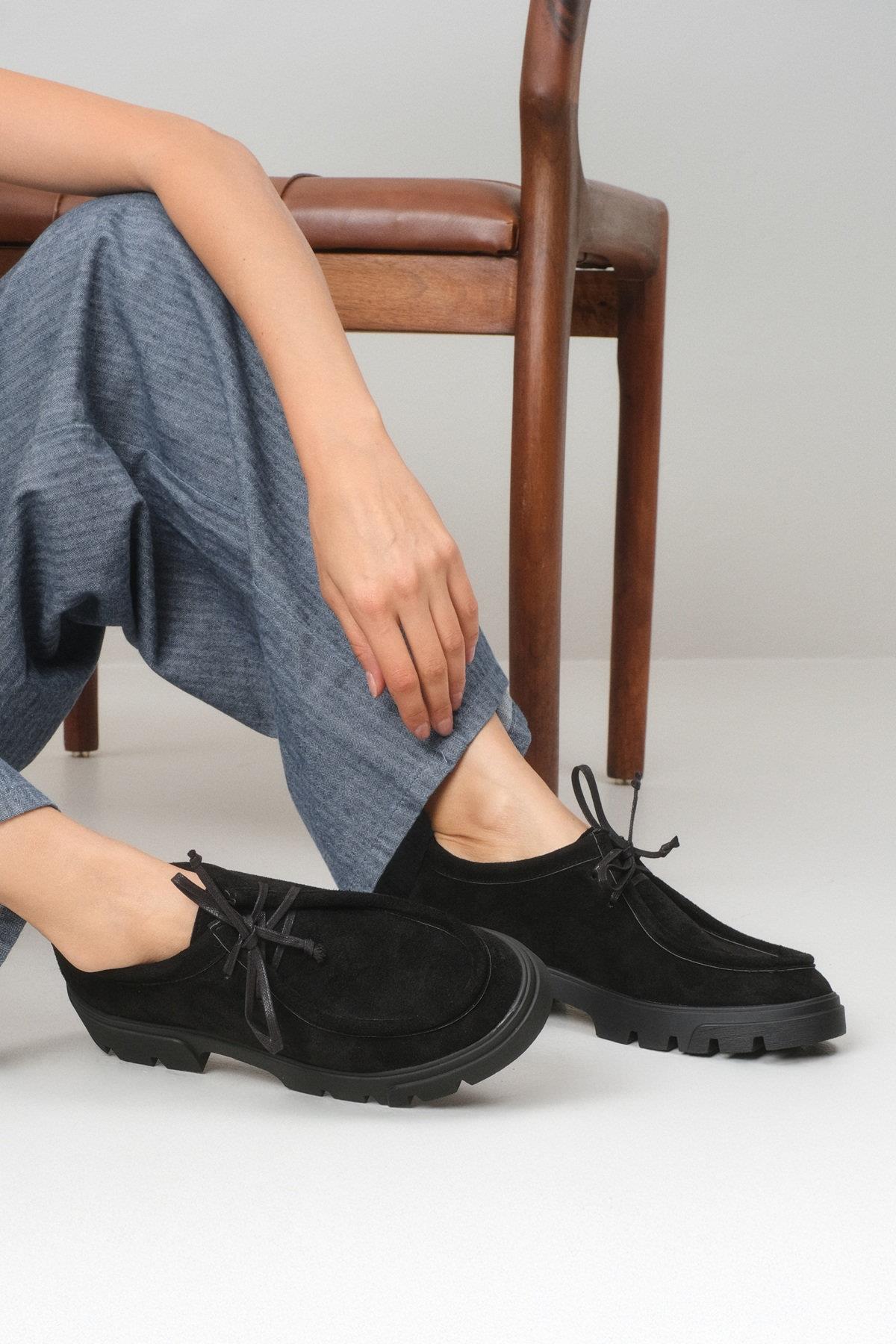 Hope Siyah Renk Kalın Tabanlı Oxford Ayakkabı