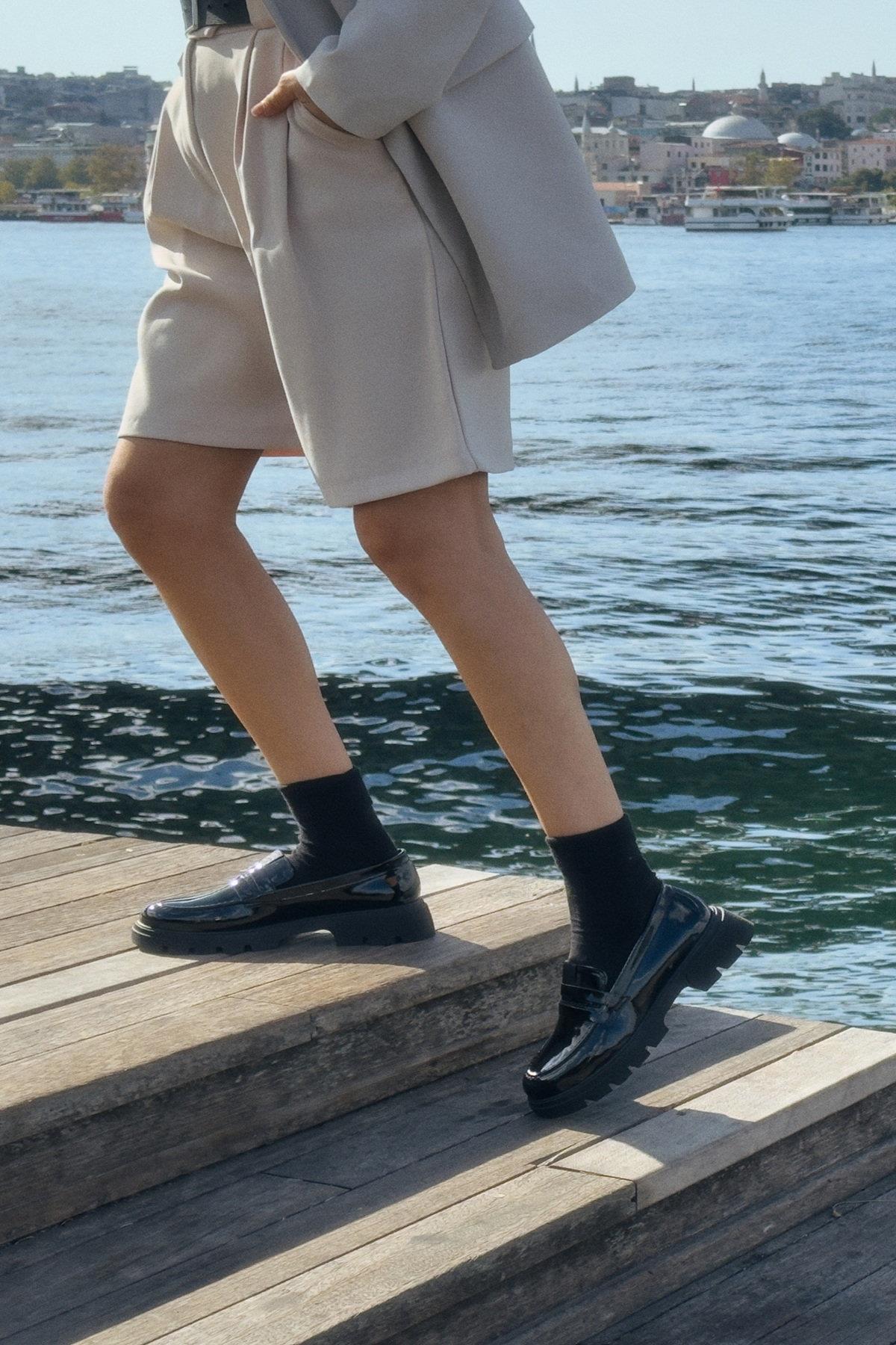 Casey Siyah Renk Kalın Tabanlı Oxford Ayakkabı