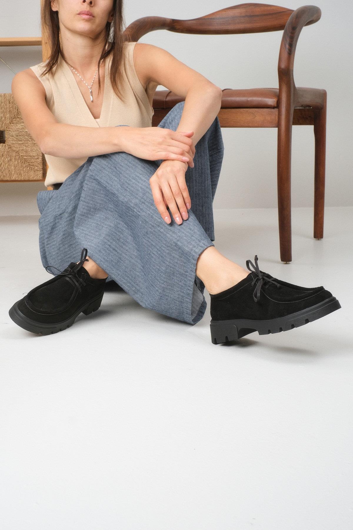 Hope Siyah Renk Kalın Tabanlı Oxford Ayakkabı