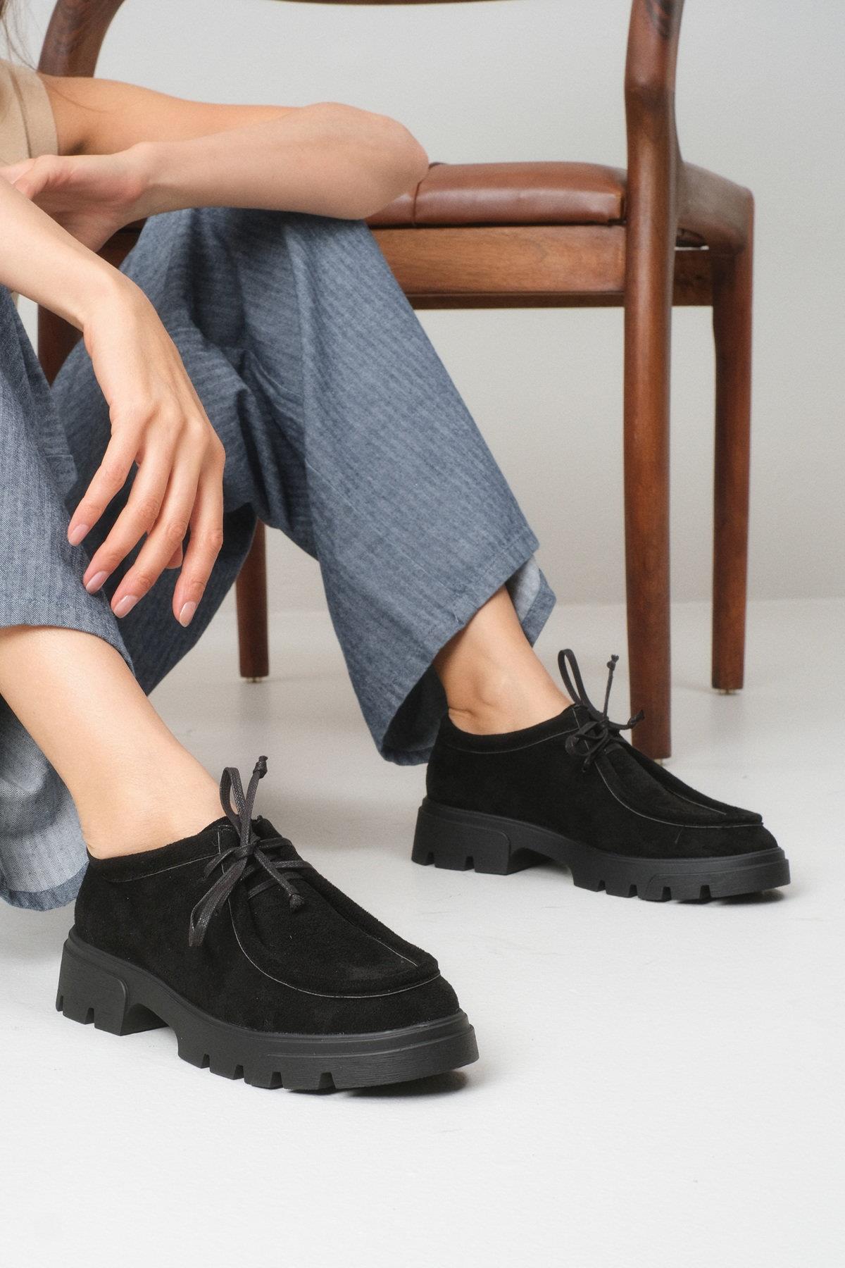Hope Siyah Renk Kalın Tabanlı Oxford Ayakkabı