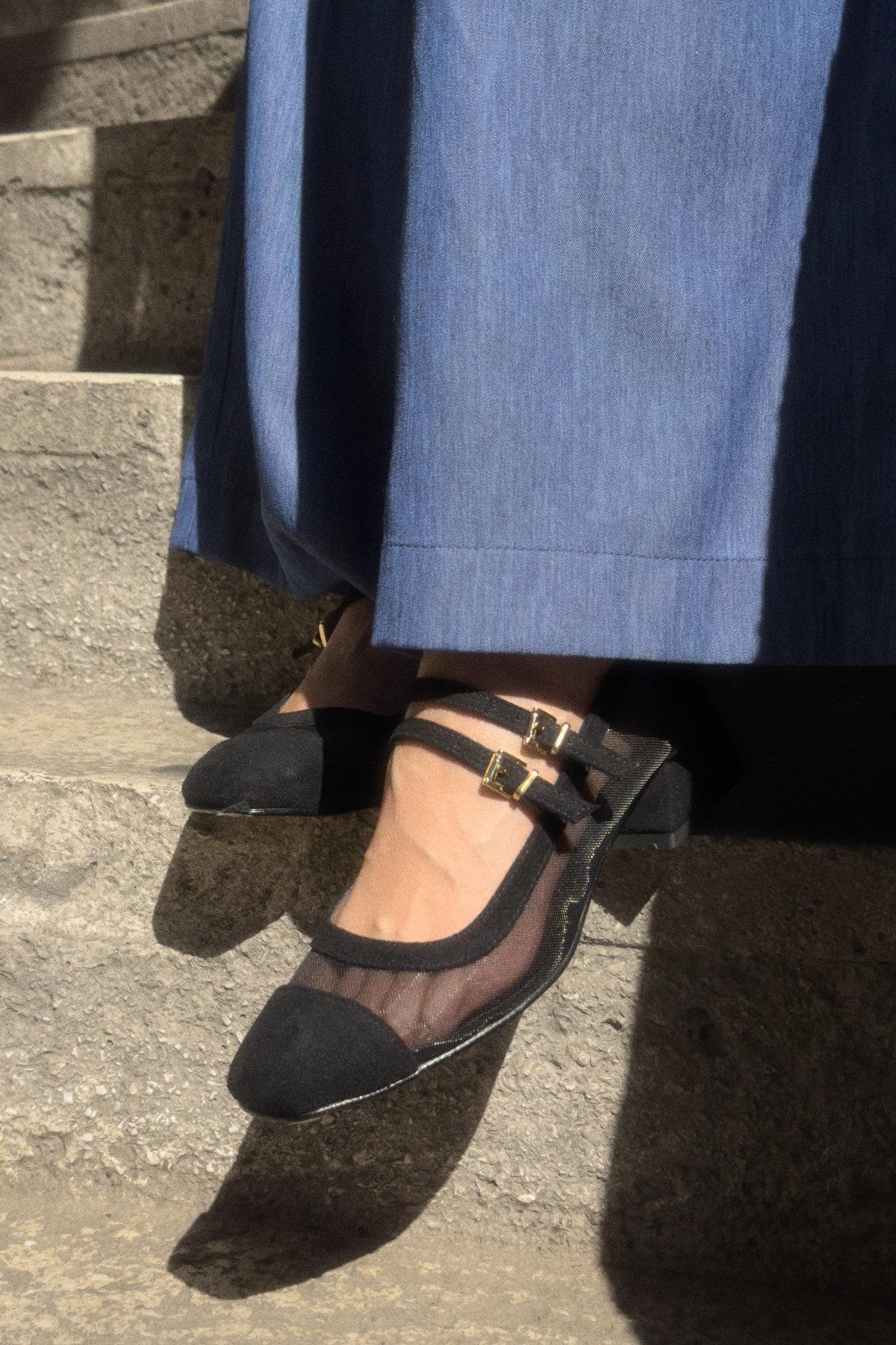 Isabel Siyah Renk Kısa Topuklu Ayakkabı