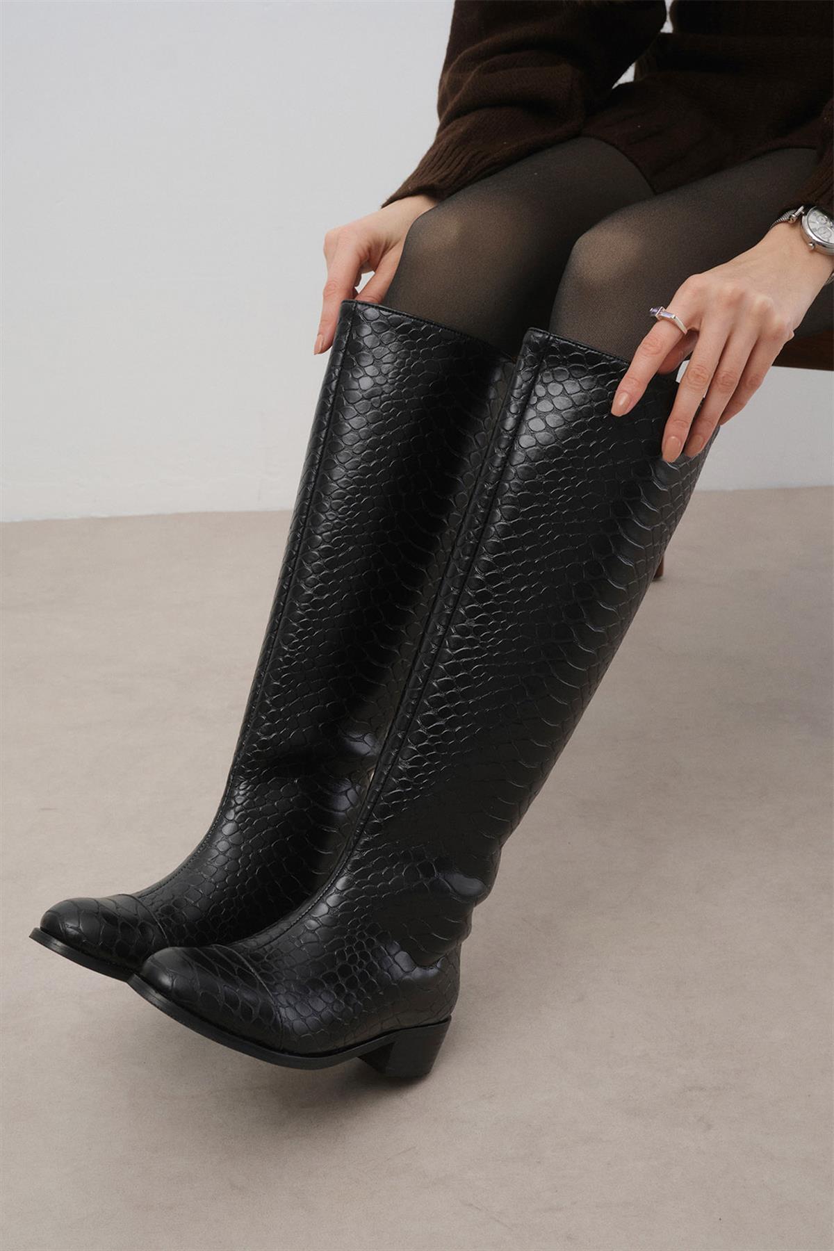 Parley Siyah Renk Krokodil Baskılı Çizme